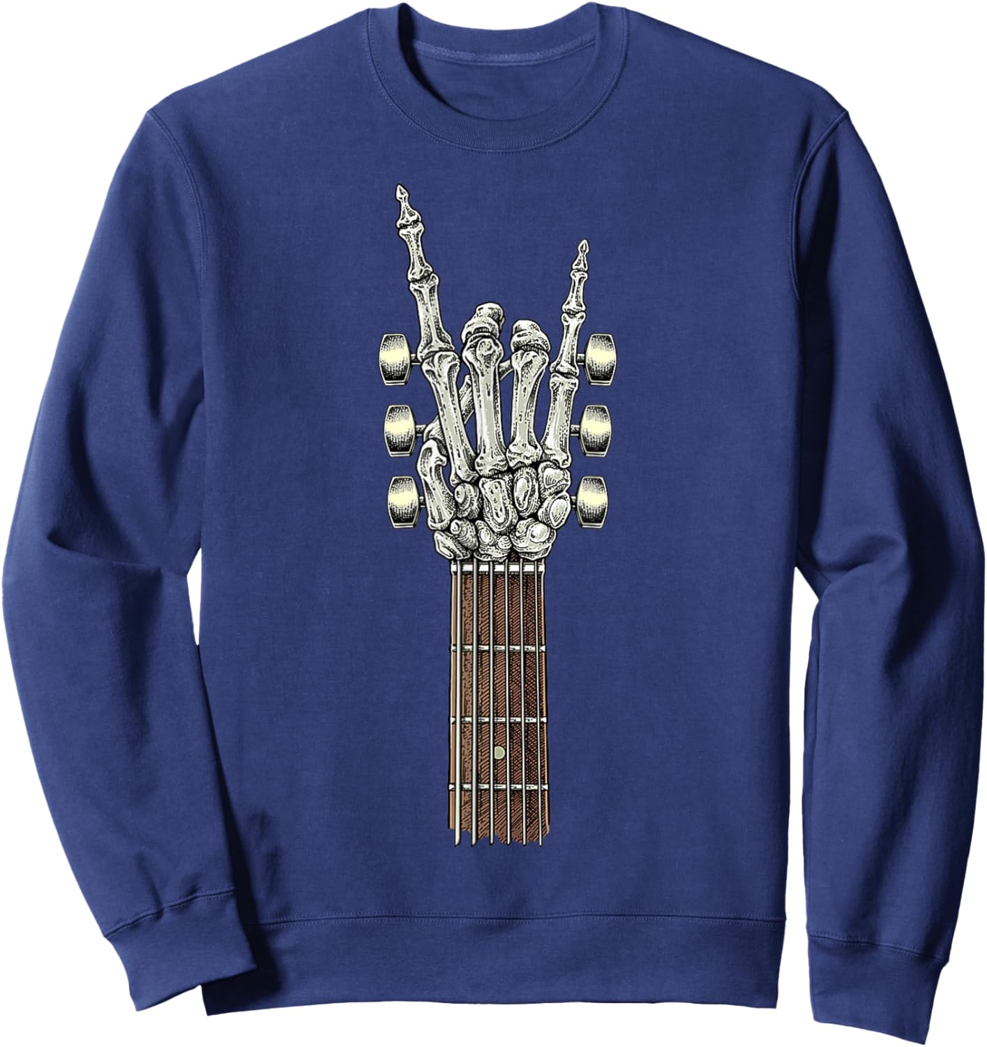 Rock On Guitar Neck with A Sweet Rock & Roll Skeleton Hand Sweatshirt - Sweatshirt | Navy