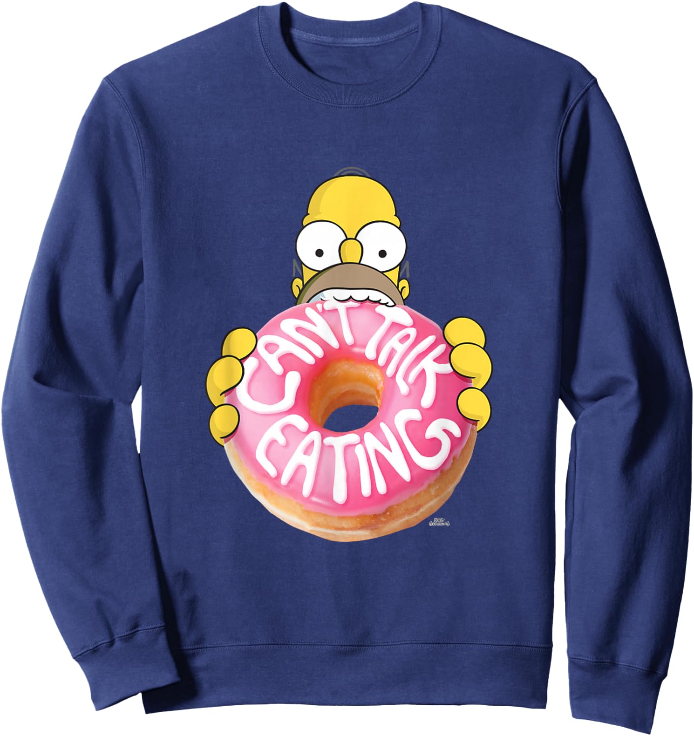 The Simpsons Homer Can't Talk Eating Donut Small Sweatshirt - Sweatshirt | Navy