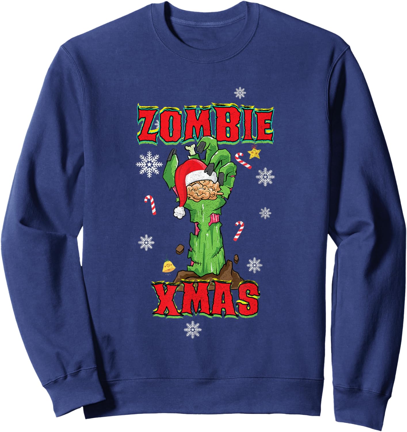 Zombie Xmas Merry Halloween Christmas Brains Zombie Hand Sweatshirt - Sweatshirt | Navy