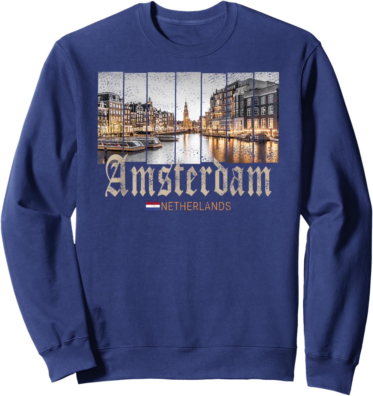 Amsterdam Netherlands at night Holland vintage souvenir Sweatshirt - Sweatshirt | Navy