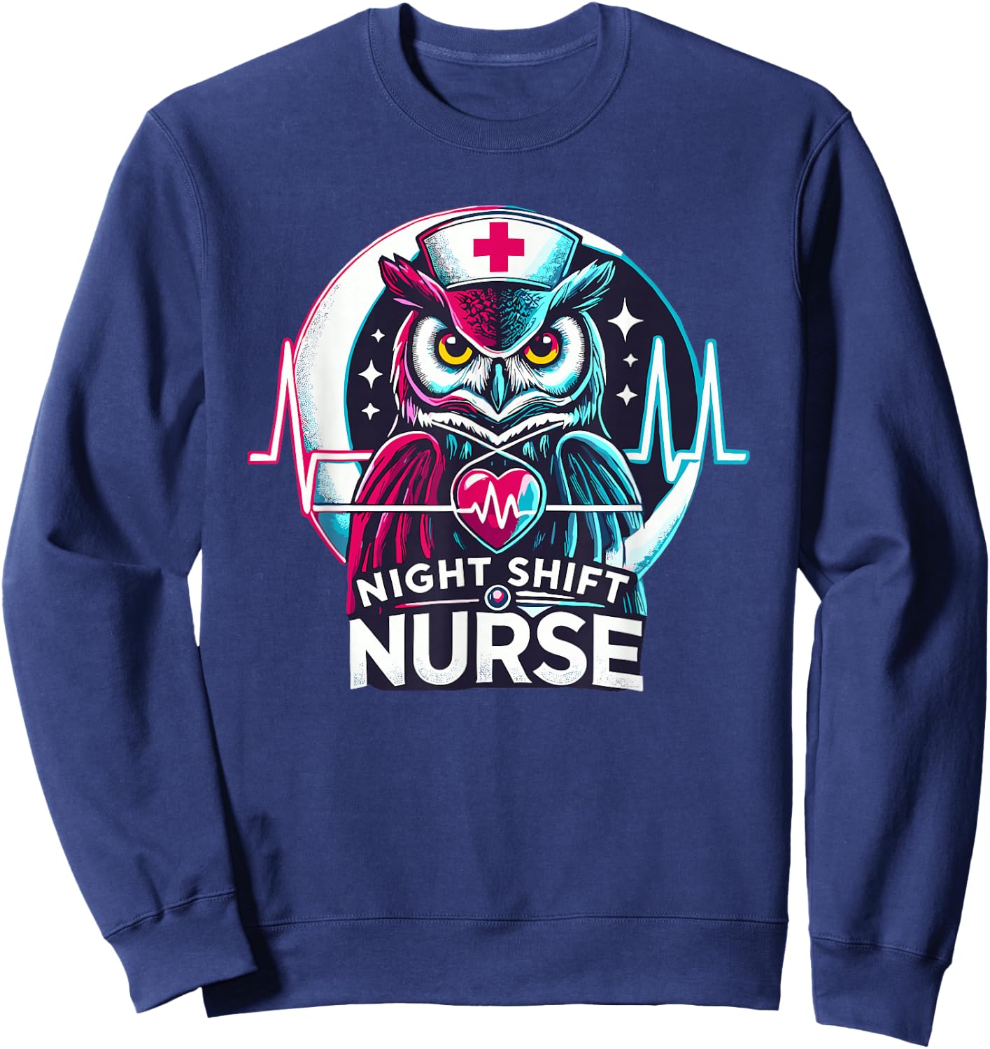 Night Shift Nurse Owl RN RT US Funny Nurse Sweatshirt - Sweatshirt | Navy