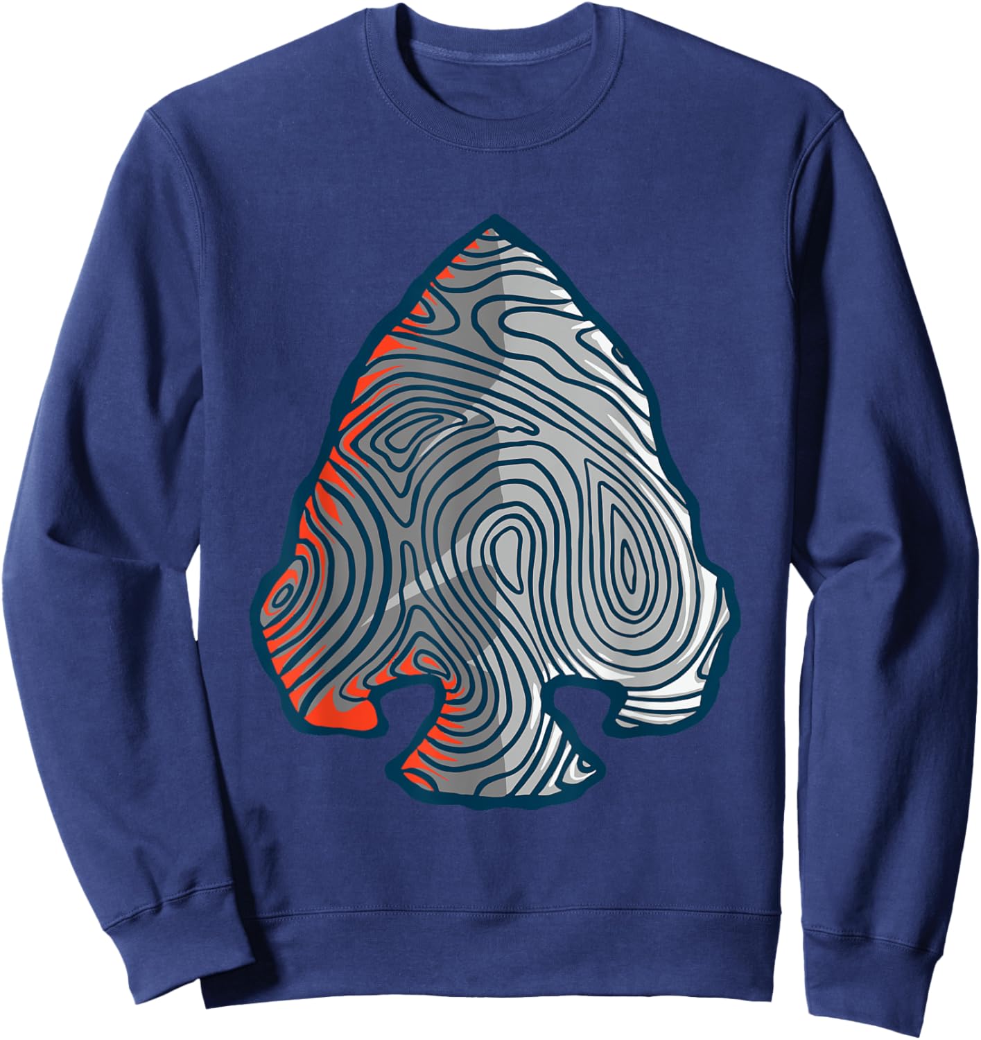 Topographic Lines Arrowhead Design Hiking Graphic Retro Sweatshirt - Sweatshirt | Navy