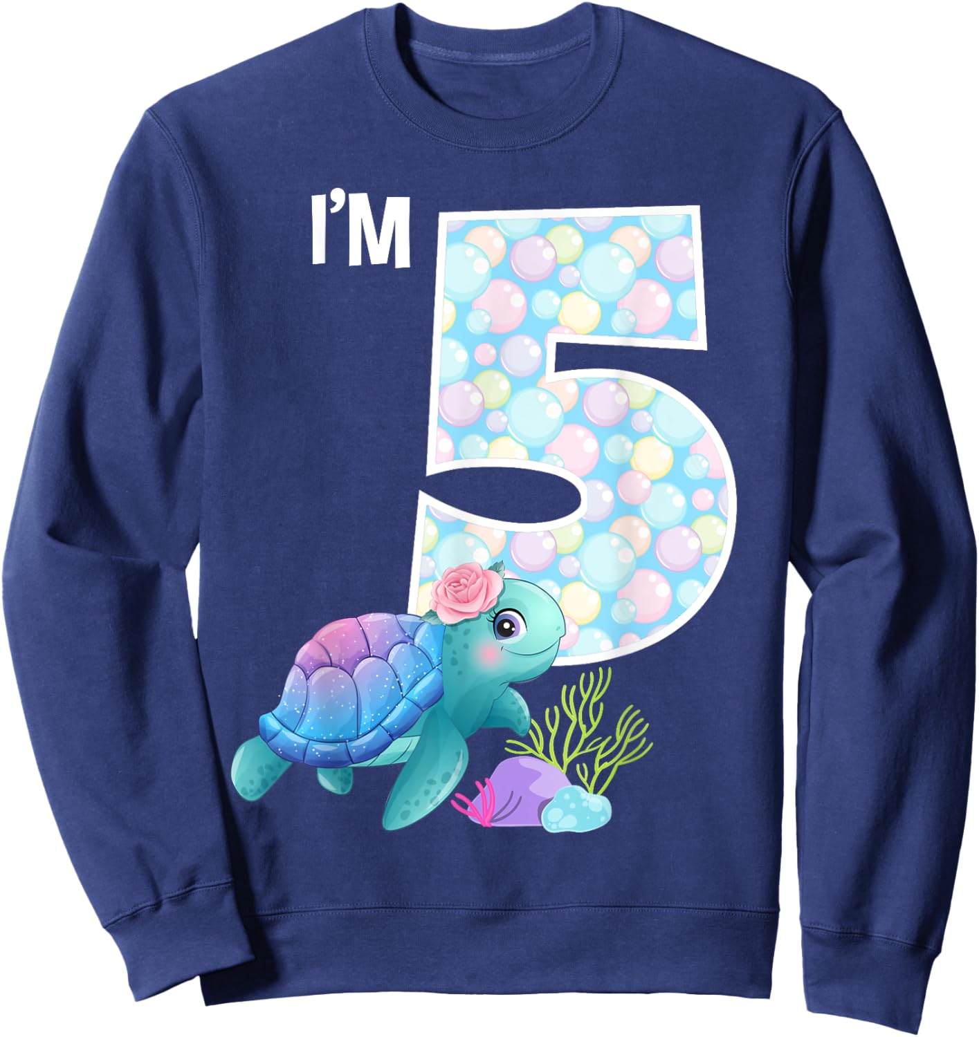 Sea Turtle Birthday I'm 5 Ocean Aquarium Theme 5th Birthday Sweatshirt - Sweatshirt | Navy