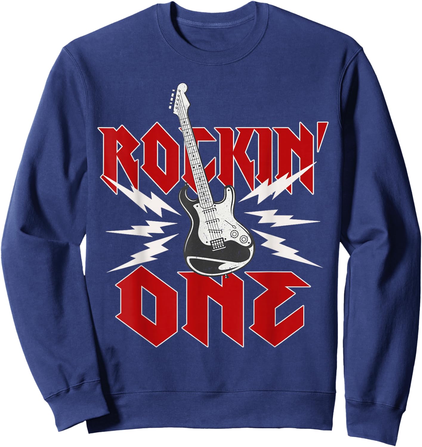 One Rockin One Birthday Family Matching Rock Guitar Sweatshirt - Sweatshirt | Navy