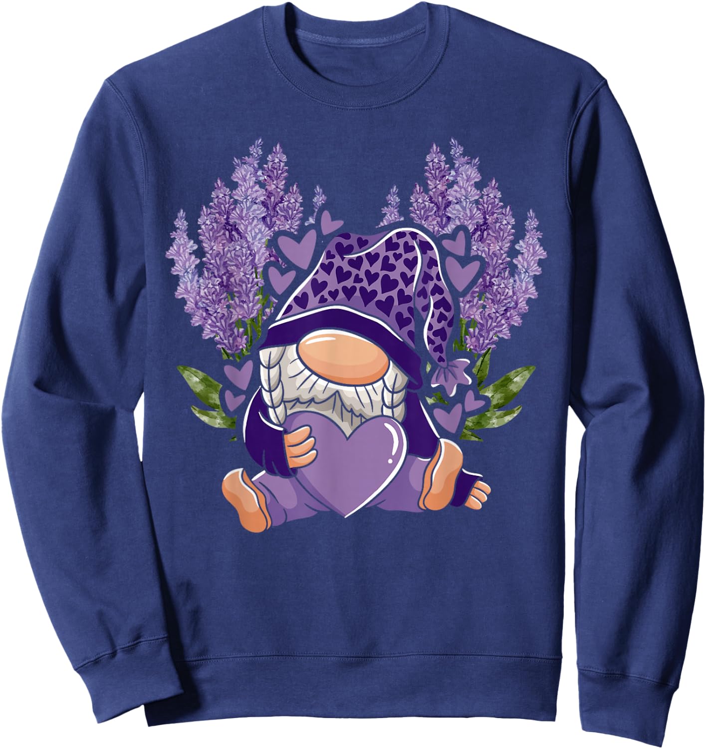 Lavender Gnome Gardening Floral Flower Purple Gnome Sweatshirt - Sweatshirt | Navy