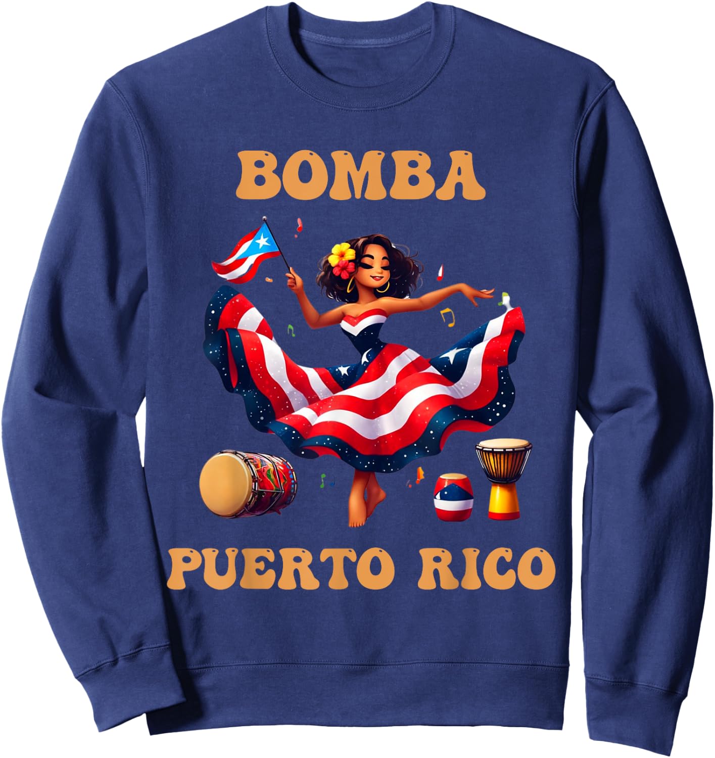 Puerto Rico Flag Hispanic Heritage Month Women Bomba Dancer Sweatshirt - Sweatshirt | Navy