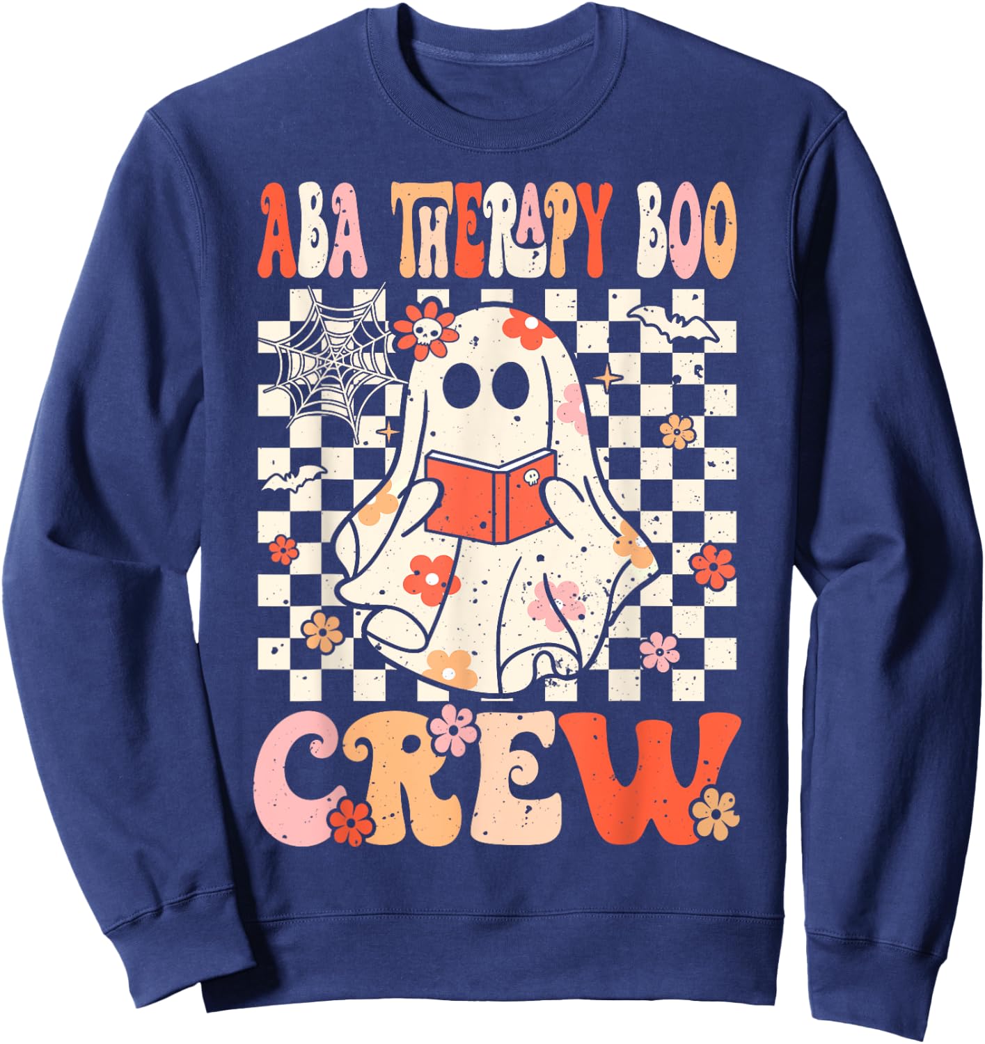 Groovy Boo ABA Therapy Crew Ghost Women Halloween Sweatshirt - Sweatshirt | Navy