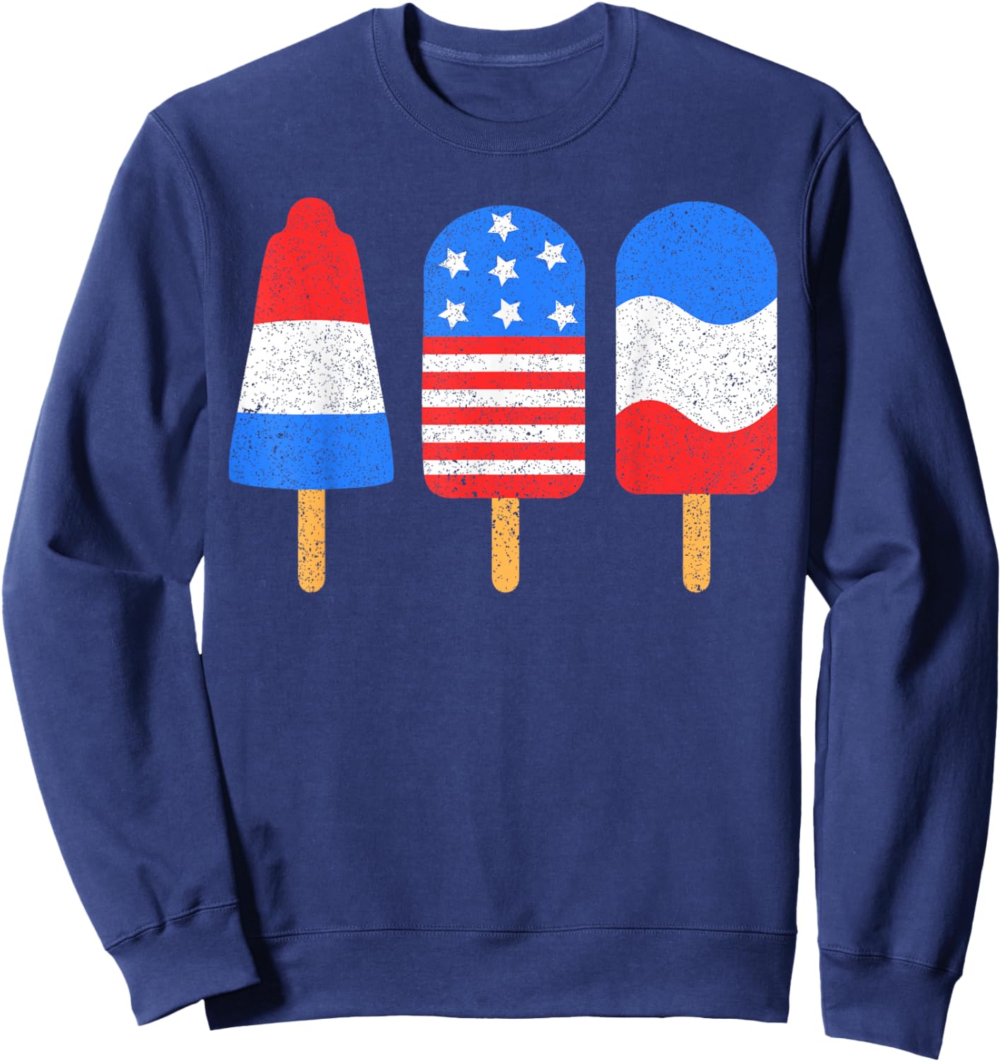4th of July Ice Pops Red White Blue American Flag Patriotic Sweatshirt - Sweatshirt | Navy