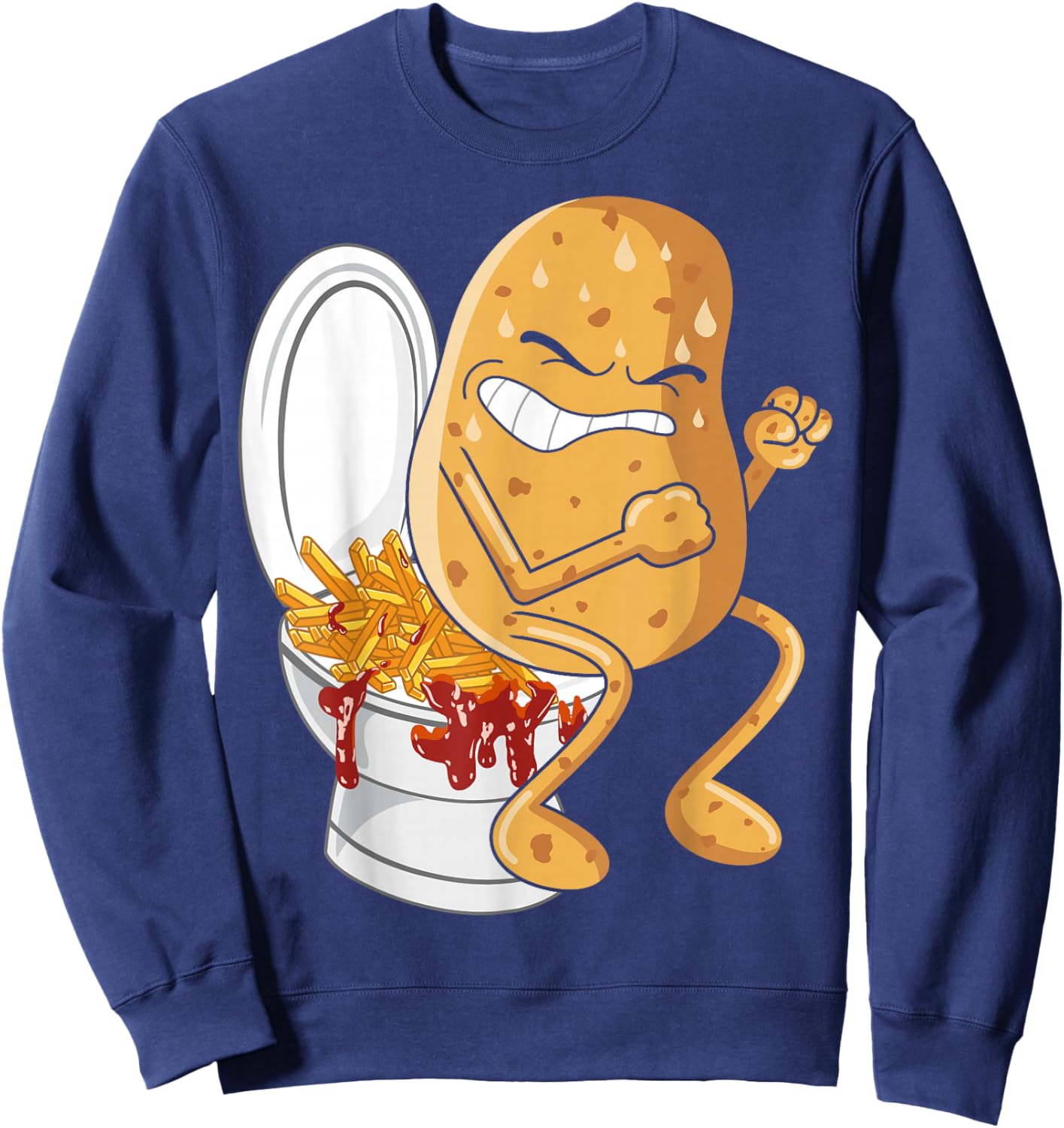 French Fry Lover Finger Chips Comfort Food Funny Potato Pooping French Fries Fried Potatoes Food Lover - , All Ages, Humorous, Casual - Black, Small, Short Sleeve Sweatshirt - Sweatshirt | Navy