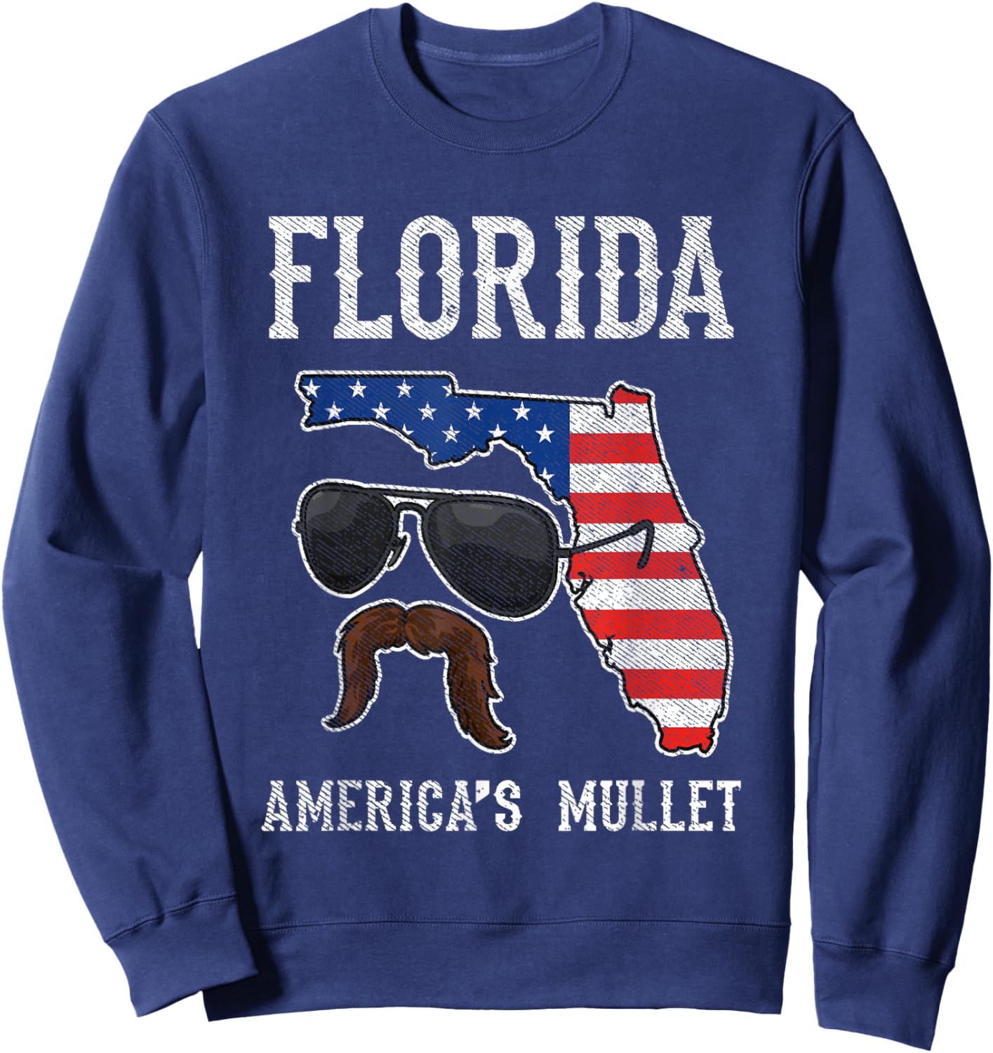 Florida America's Mullet Funny Patriotic American Flag Small Sweatshirt - Sweatshirt | Navy