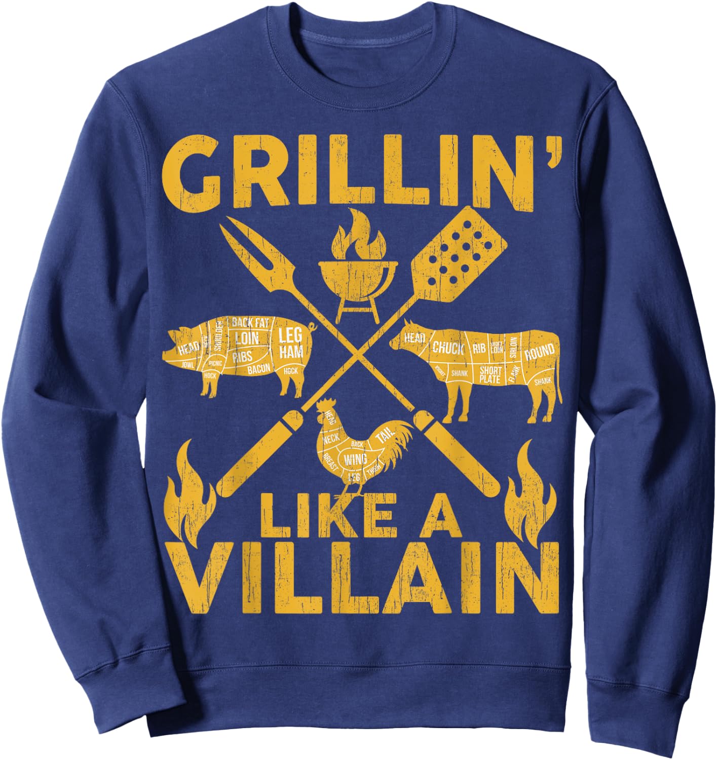 BBQ-Shirt Funny Grillin Like A Villain Barbecue Grilling Men Sweatshirt - Sweatshirt | Navy