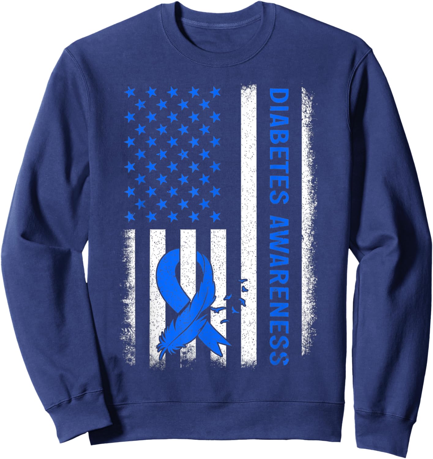 Type 1 Diabetes Awareness American US Flag Blue Ribbon Gift Sweatshirt - Sweatshirt | Navy