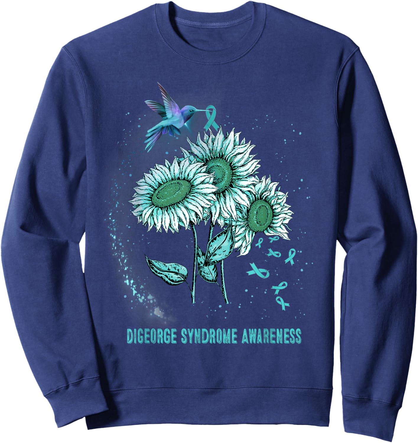 Hummingbird Sunflower DiGeorge Syndrome Awareness Sweatshirt - Sweatshirt | Navy