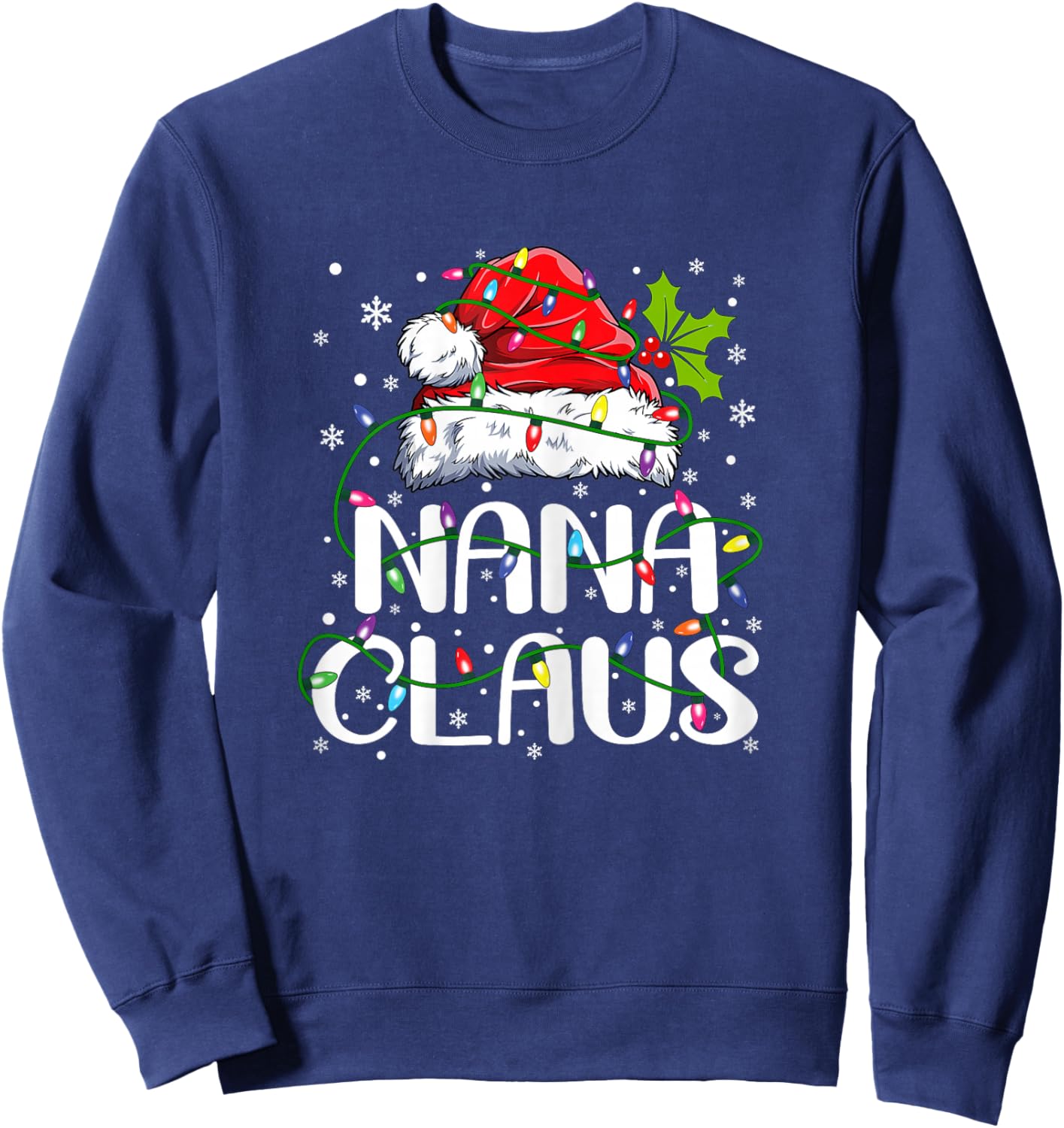 Nana Claus Christmas Lights Pajama Family Matching Sweatshirt - Sweatshirt | Navy