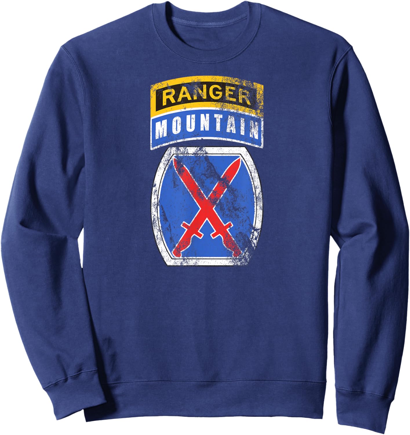 10th Mountain (MTN) Division Patch Ranger Tab Distressed Sweatshirt - Sweatshirt | Navy