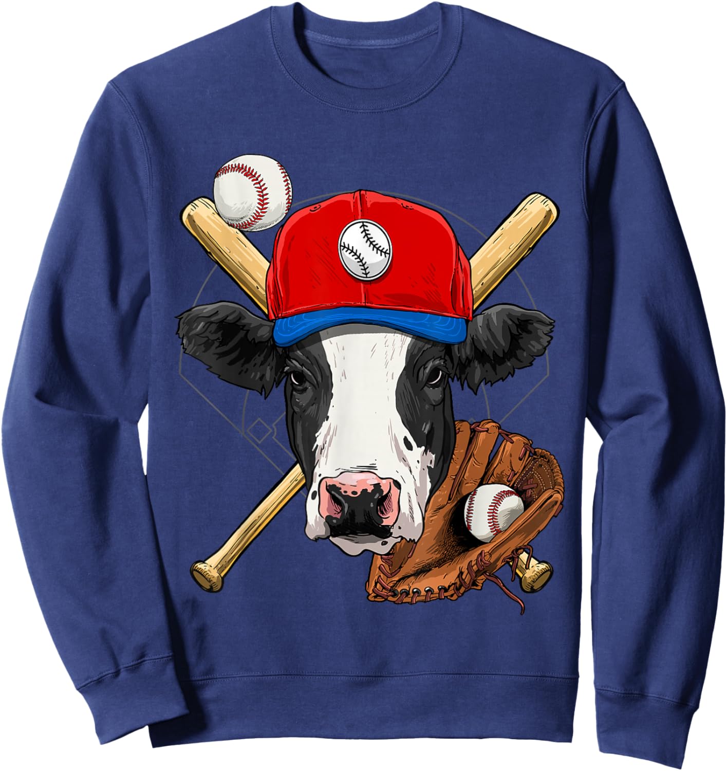 Cow Baseball Cow Lovers Baseball Player Sweatshirt - Sweatshirt | Navy