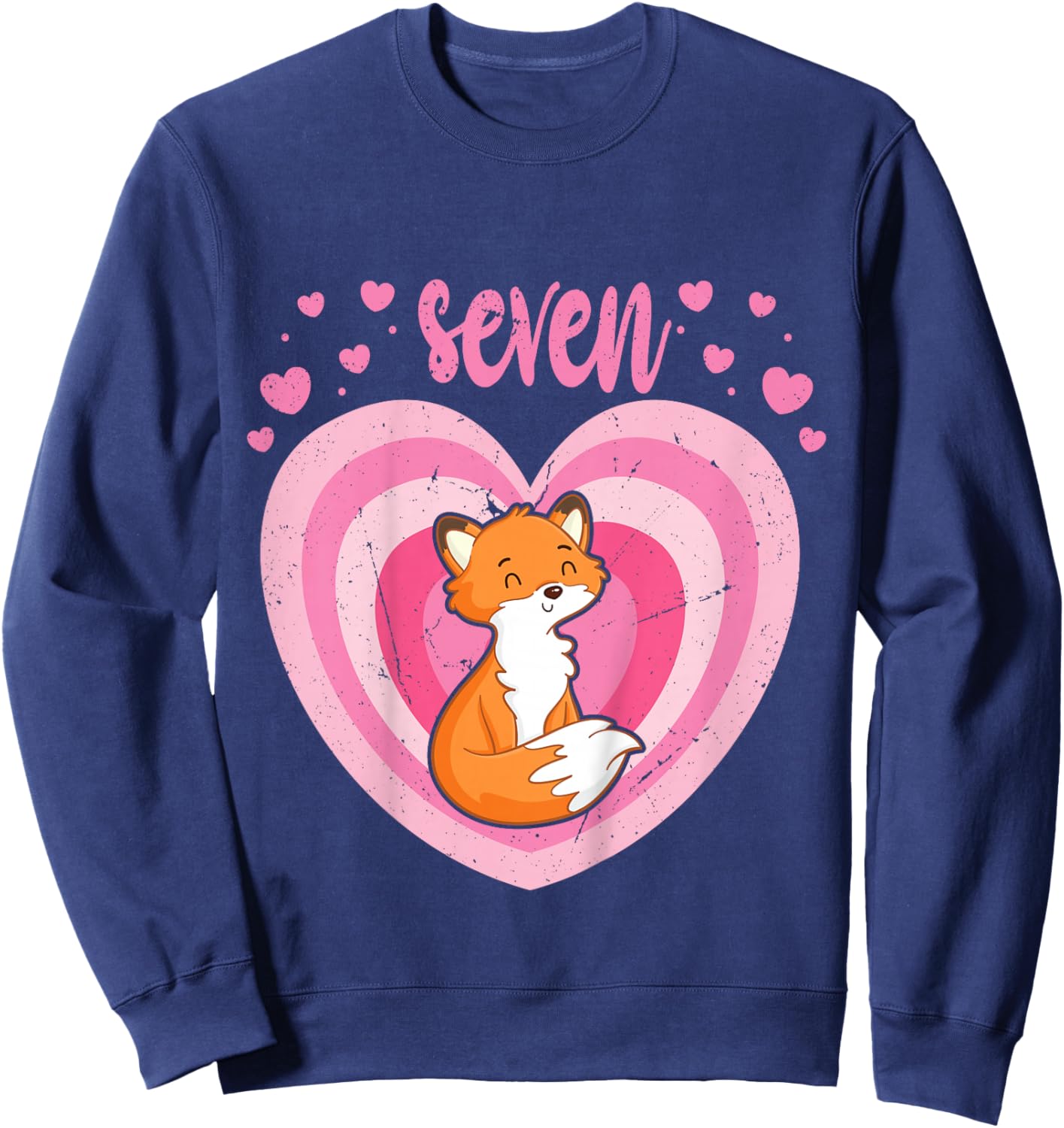 7 Year Old Cute Fox Birthday Girl 7th B-day Sweatshirt - Sweatshirt | Navy