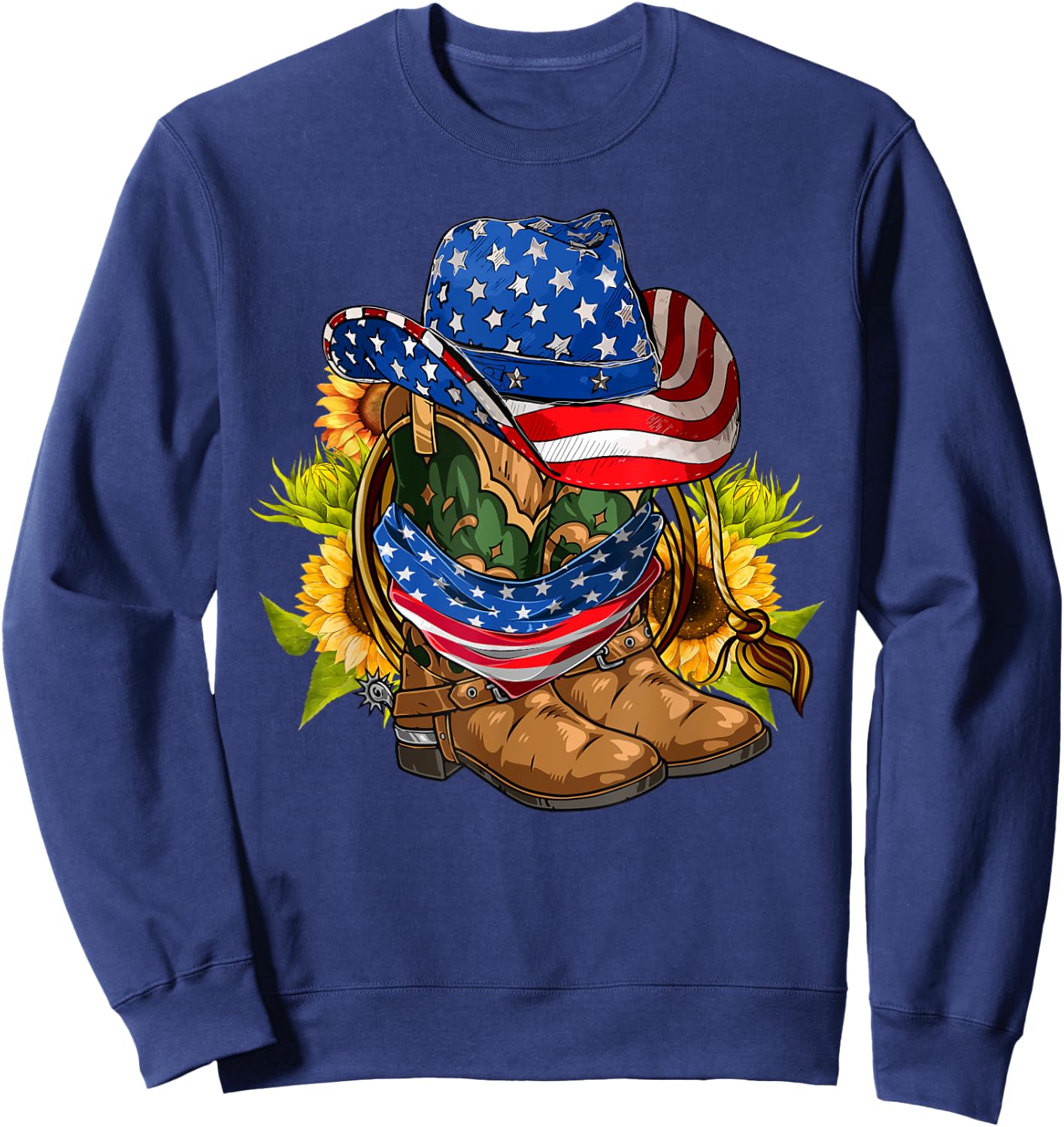 Retro Cowboy Cowgirl Boots & Hat USA Flag 4th Of July Boys Sweatshirt - Sweatshirt | Navy