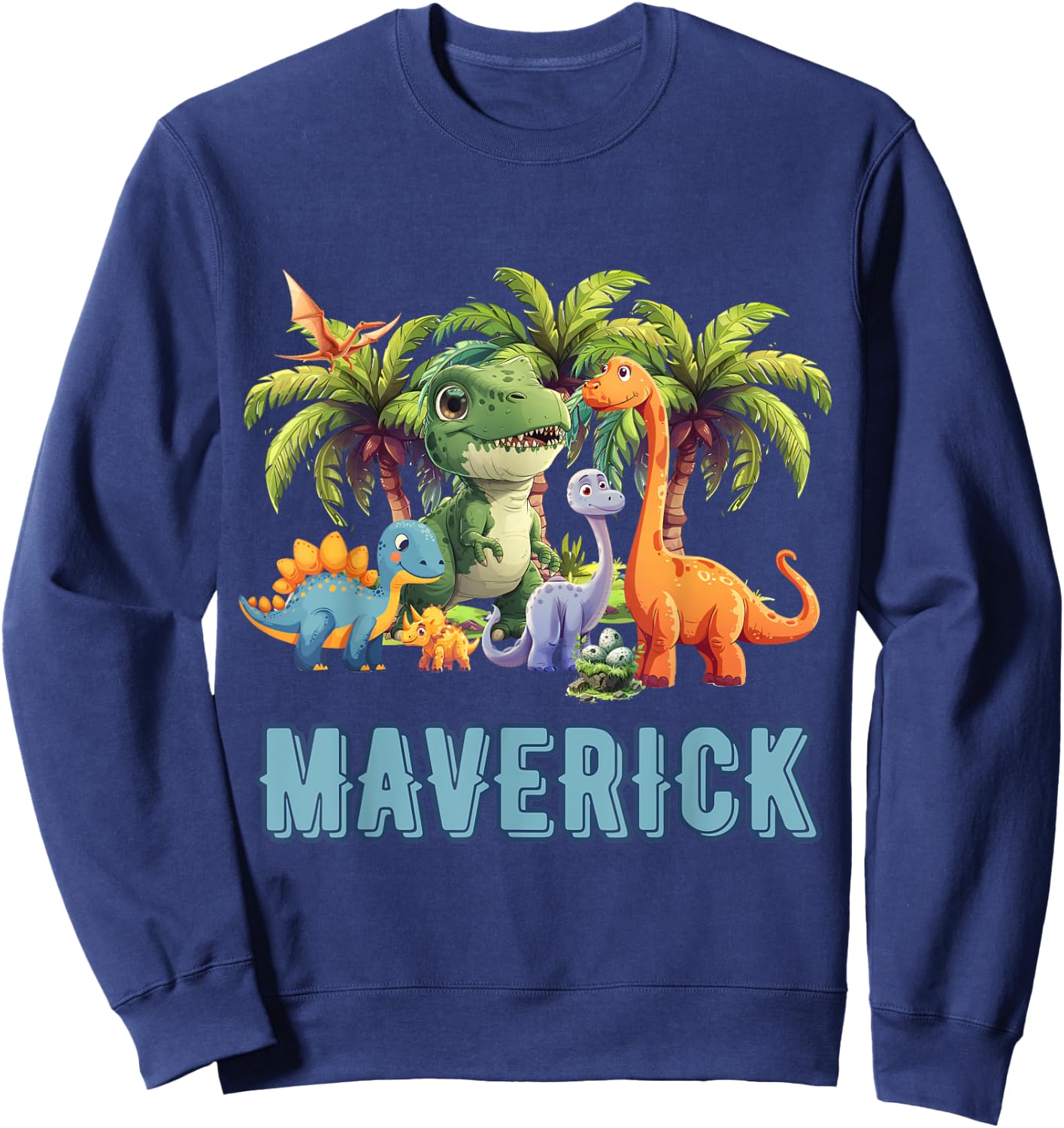 MAVERICK Dinosaur Personalized Custom First Name Toddler Fun Sweatshirt - Sweatshirt | Navy