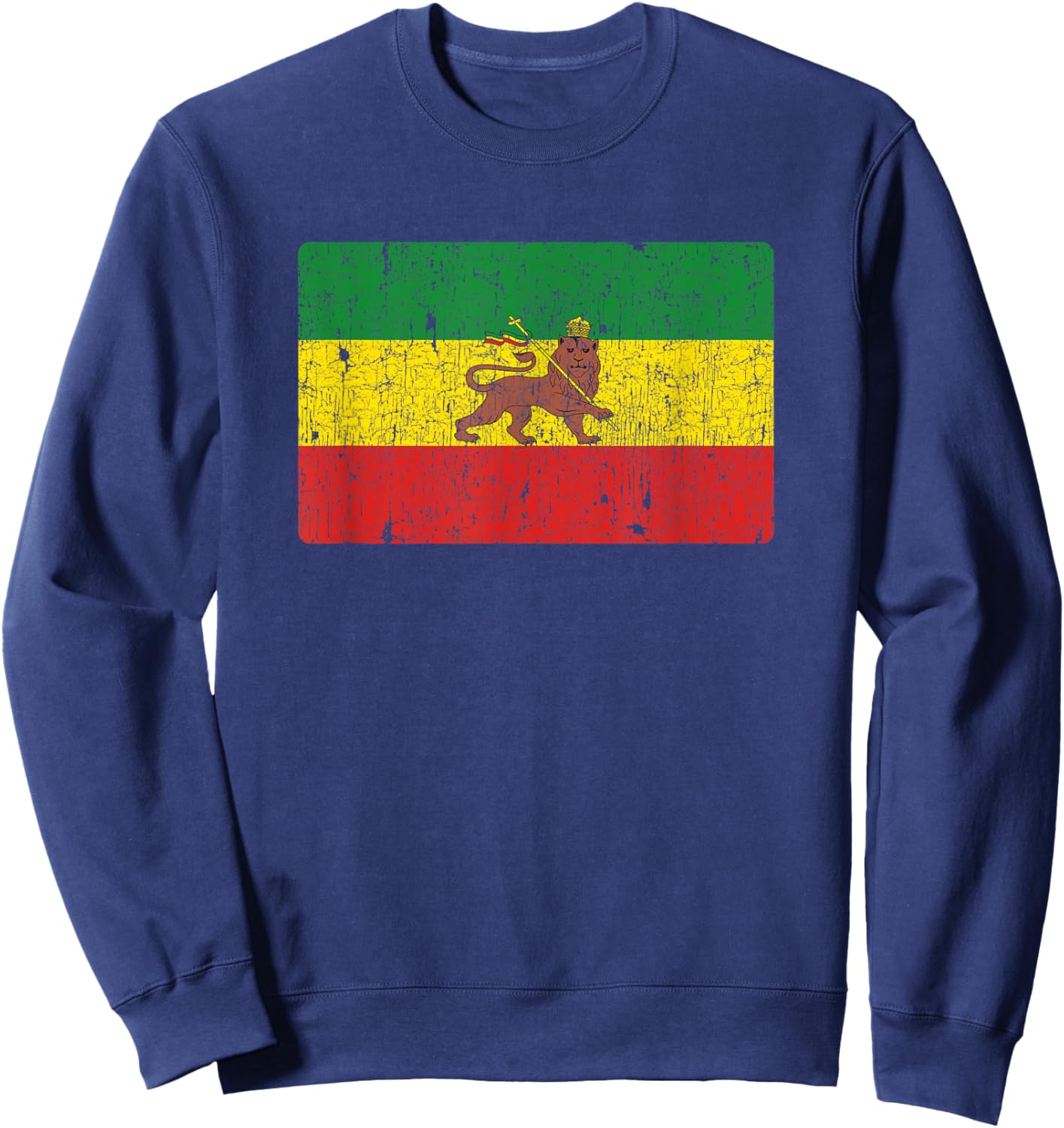 Vintage Rastafari Ethiopian Lion Ethiopia Rasta Pride Flag Sweatshirt - Sweatshirt | Navy