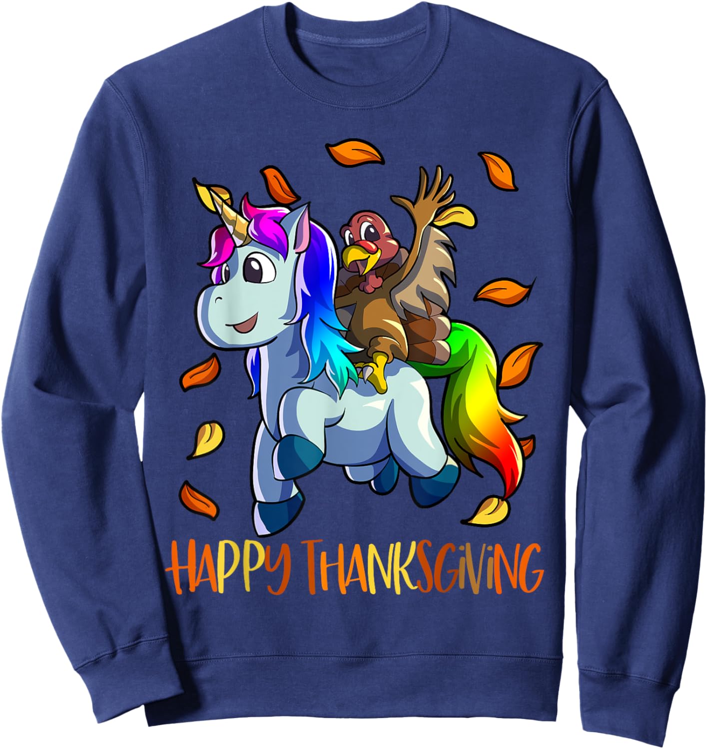 Unicorn Thanksgiving Shirt Girls Kids Unicorn Turkey Sweatshirt - Sweatshirt | Navy