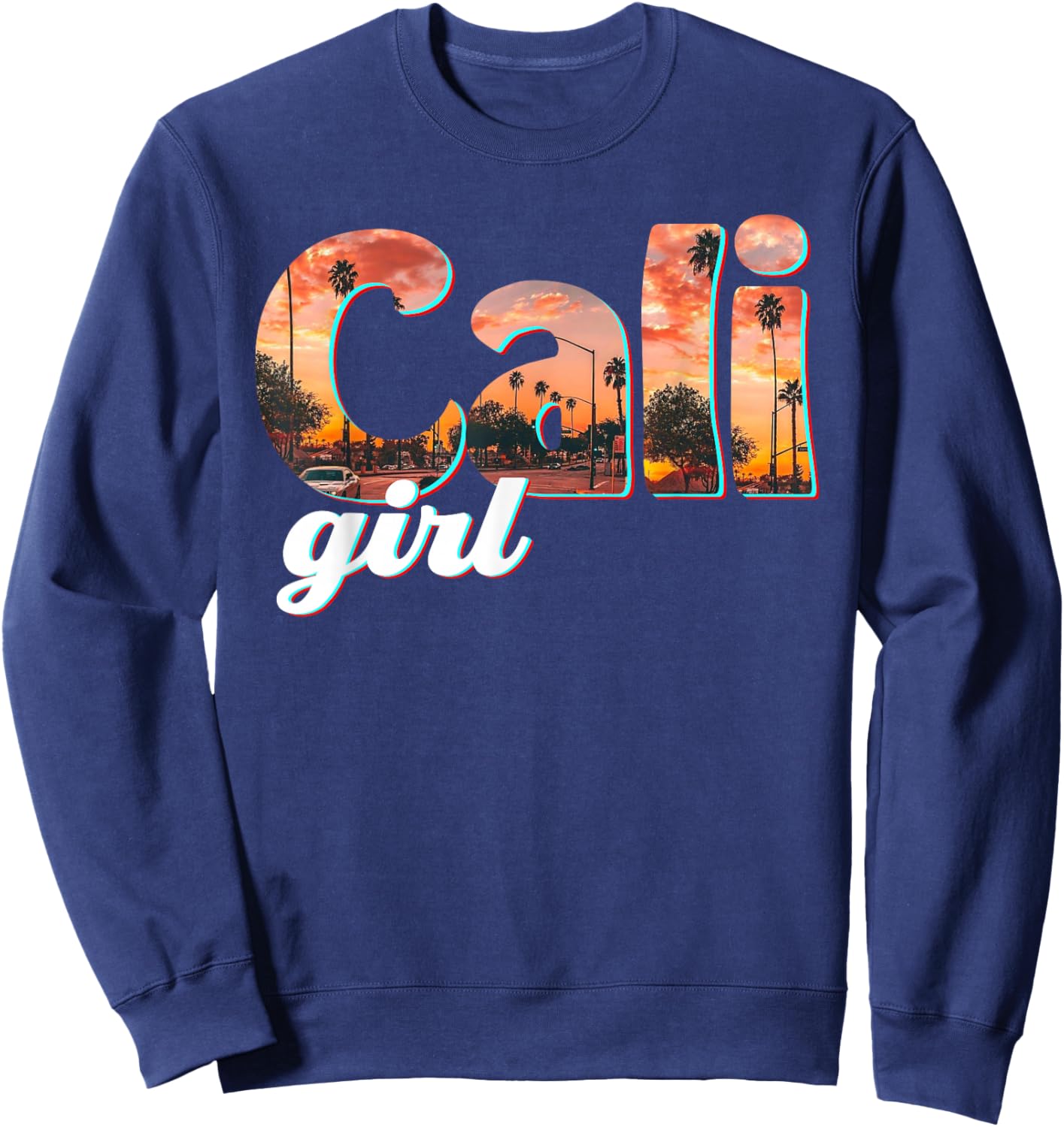 Cali Girl Vintage California Palm Trees Summer Gift Sweatshirt - Sweatshirt | Navy