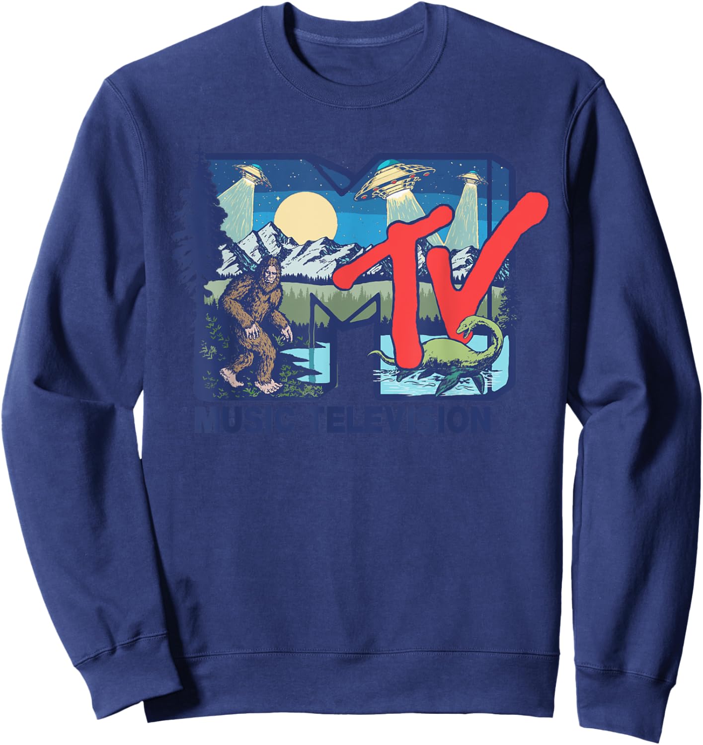 Mademark x MTV - Cryptid MTV Logo Featuring Bigfoot, UFO, Aliens & Nessie Sweatshirt - Sweatshirt | Navy