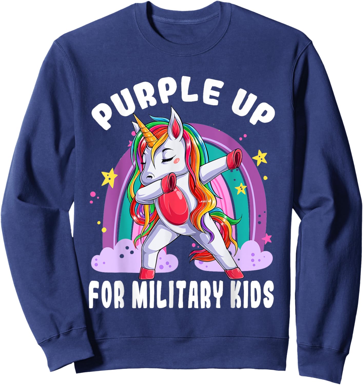 Awareness Month Purple Up Military Child Purple-Up Unicorn Sweatshirt - Sweatshirt | Navy