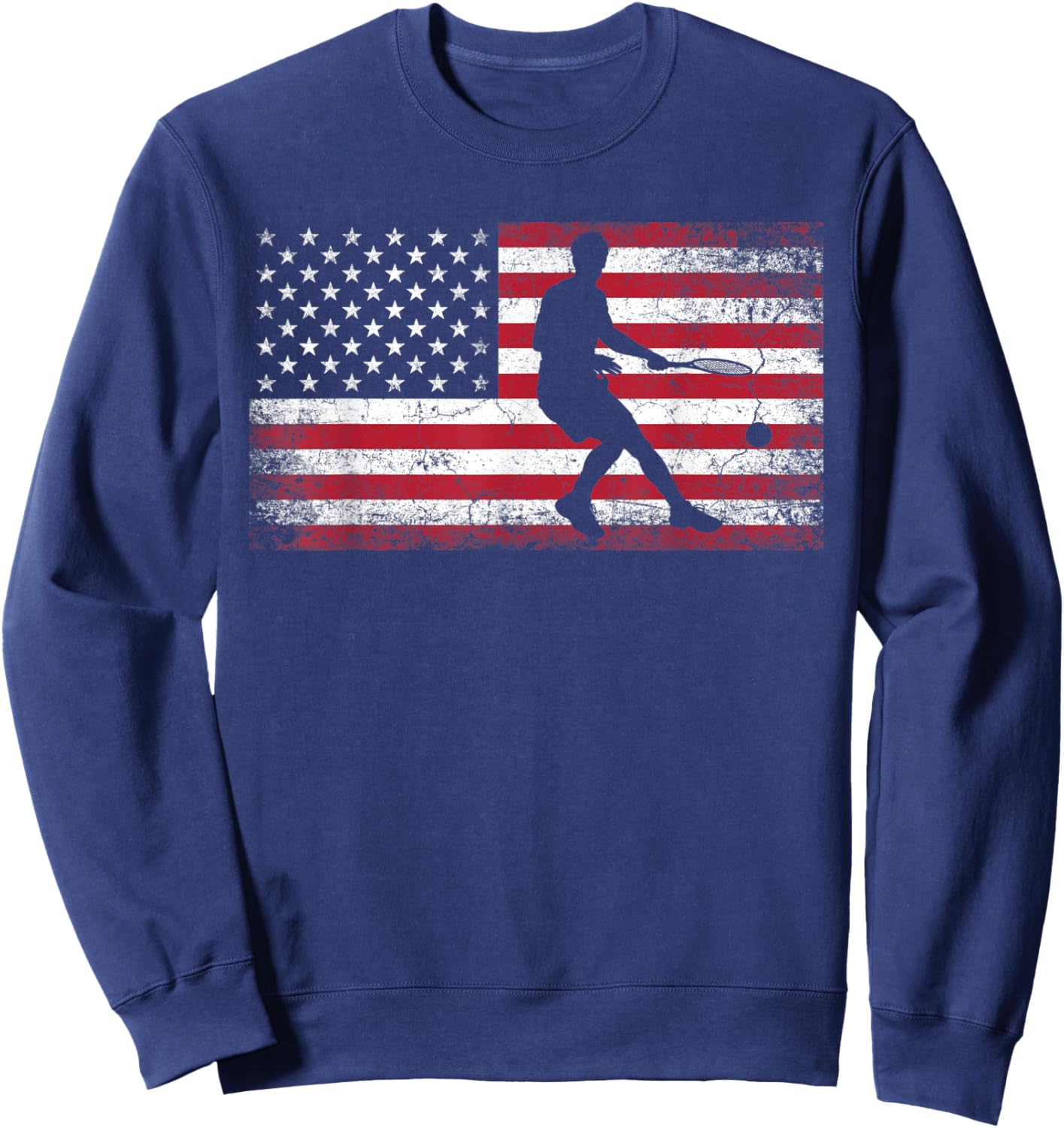 Tennis Racket Ball 4th of July Shirt American Flag America Kids Men Sweatshirt - Sweatshirt | Navy