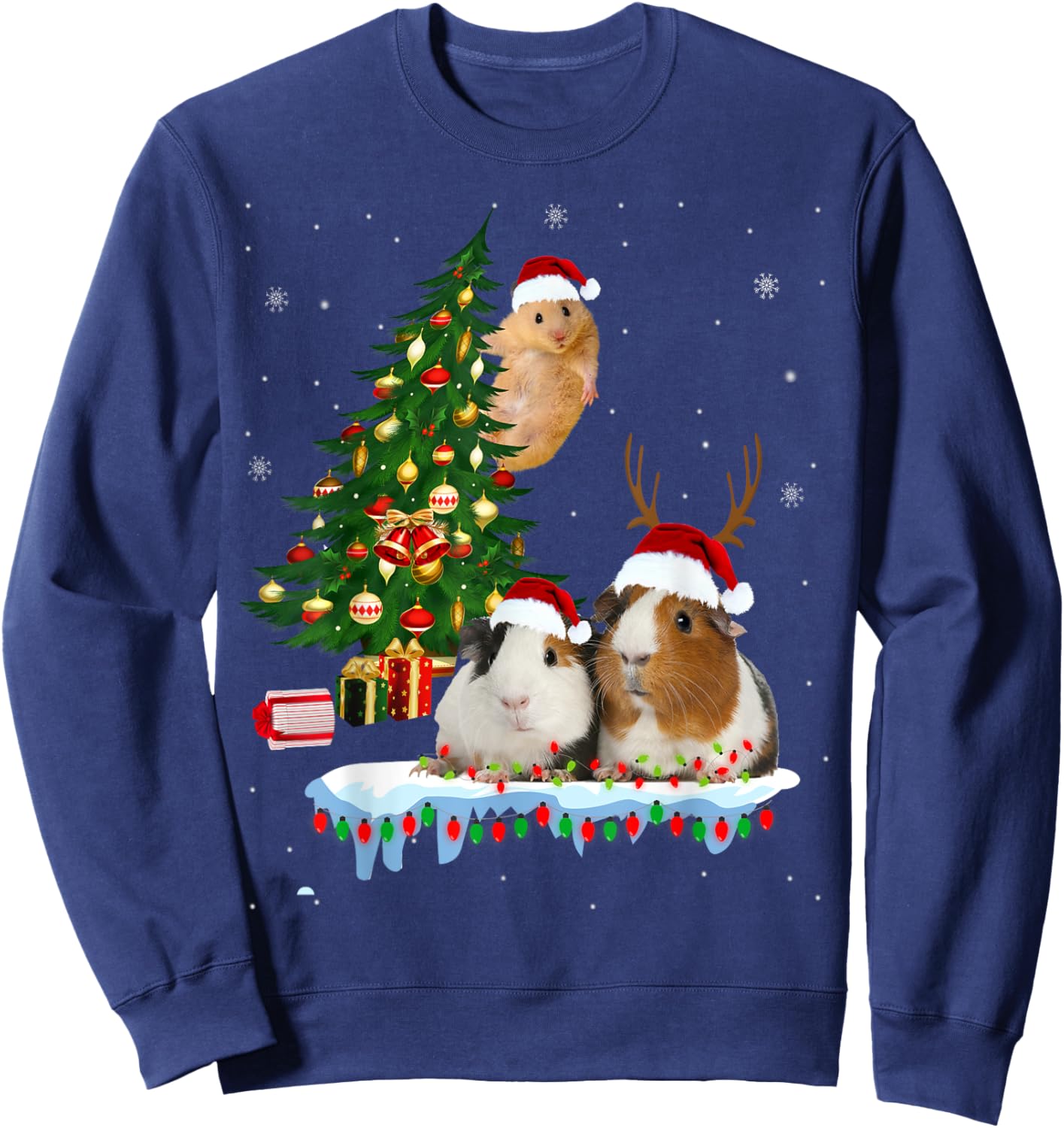 Christmas Guinea Pig Pajama xmas santa hat tree kids girls Sweatshirt - Sweatshirt | Navy