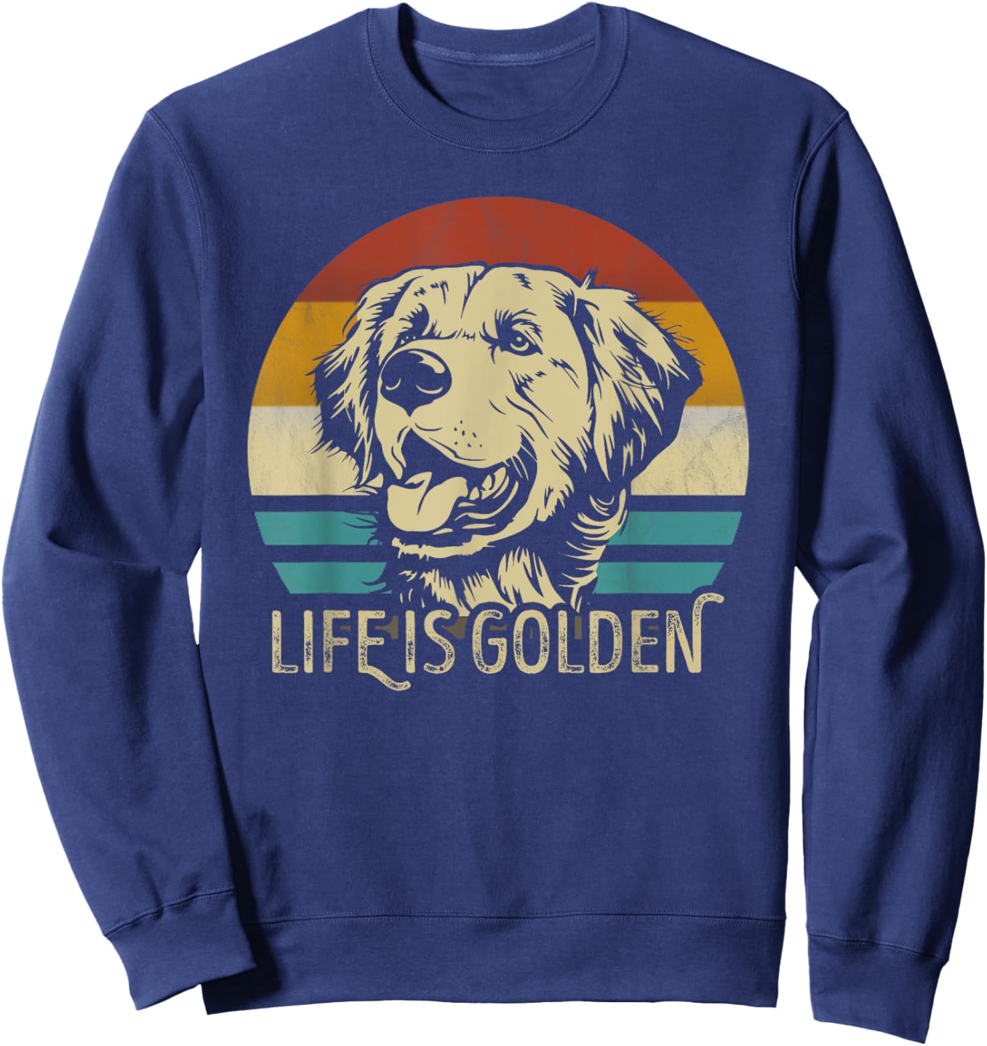 Golden Retriever Dog Life is golden retro vintage Women Girls Kids Sweatshirt - Sweatshirt | Navy