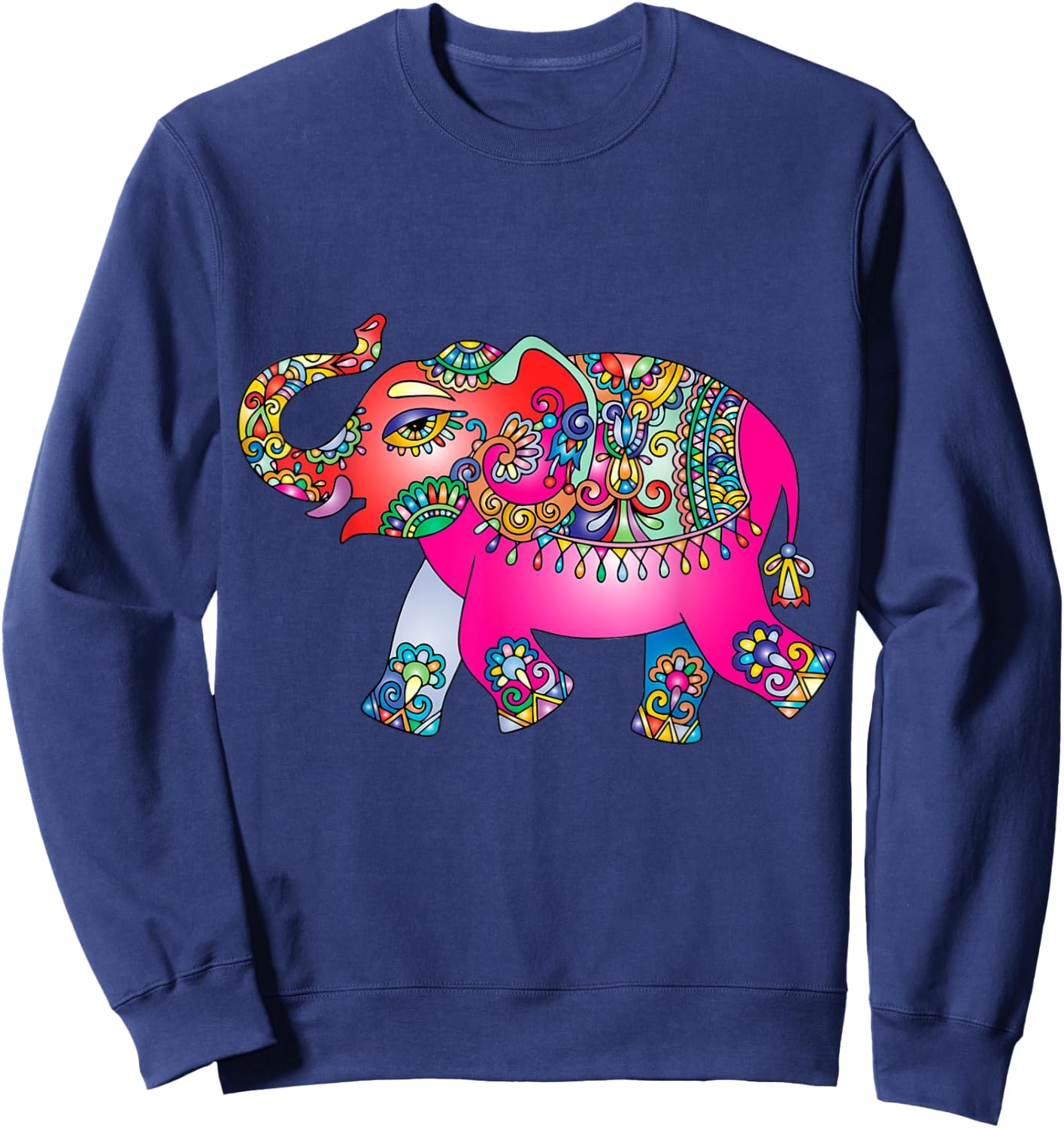 Colorful Indian Elephant Tribal - Mandala Art - Yoga Namaste Sweatshirt - Sweatshirt | Navy