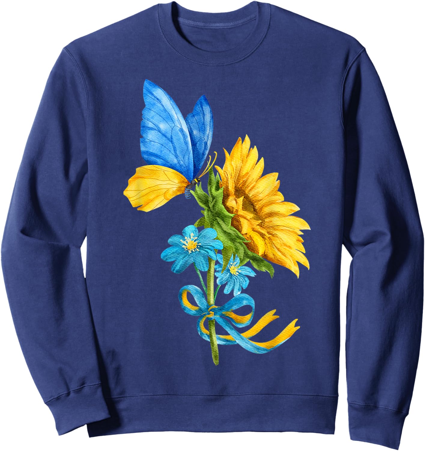 Sunflower Ukraine Flag Butterfly Shirt Ukrainian Flag Sweatshirt - Sweatshirt | Navy