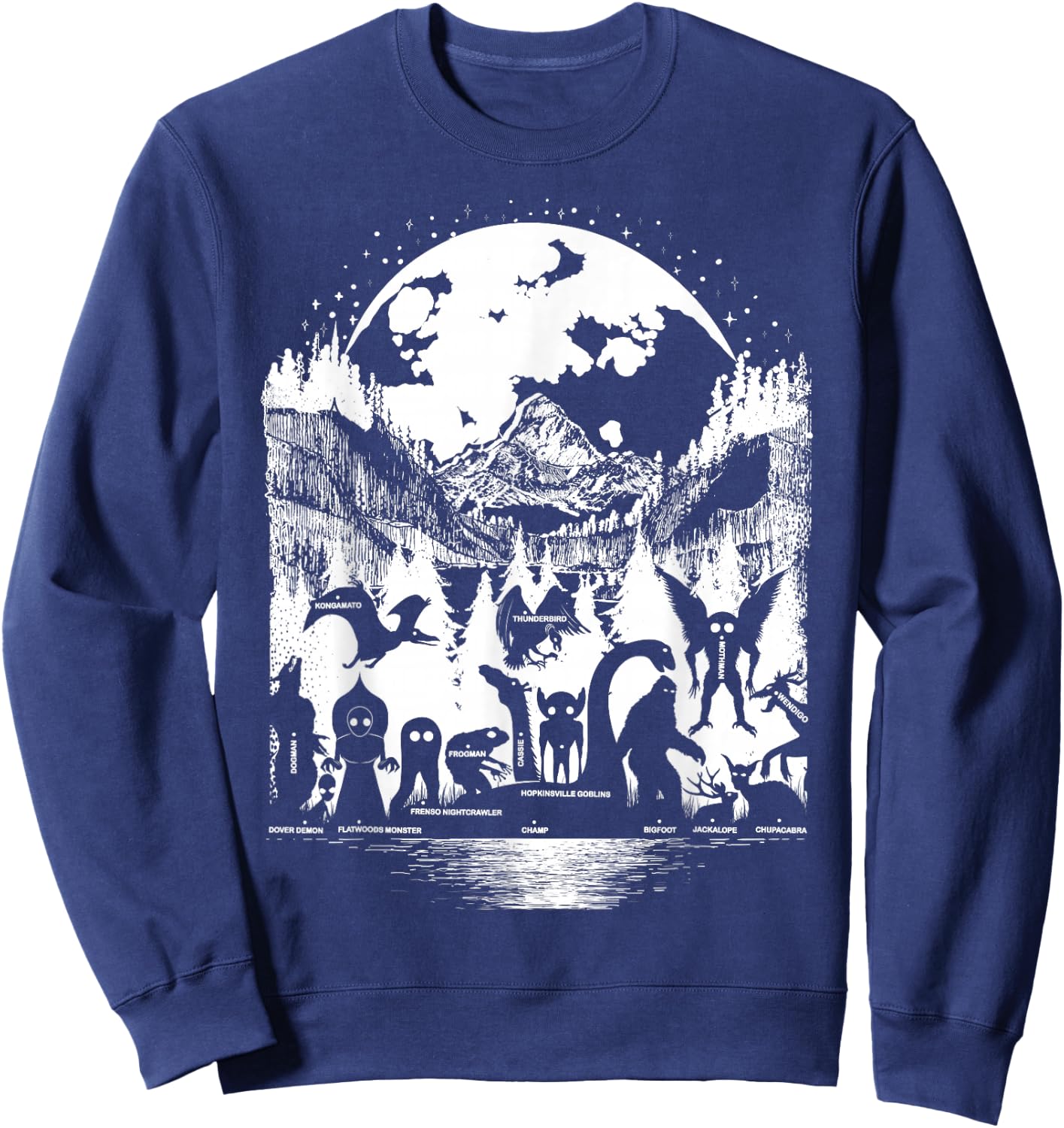 Cryptid Monsters Bigfoot Mothman Dogman Moon Cryptozoology Sweatshirt - Sweatshirt | Navy