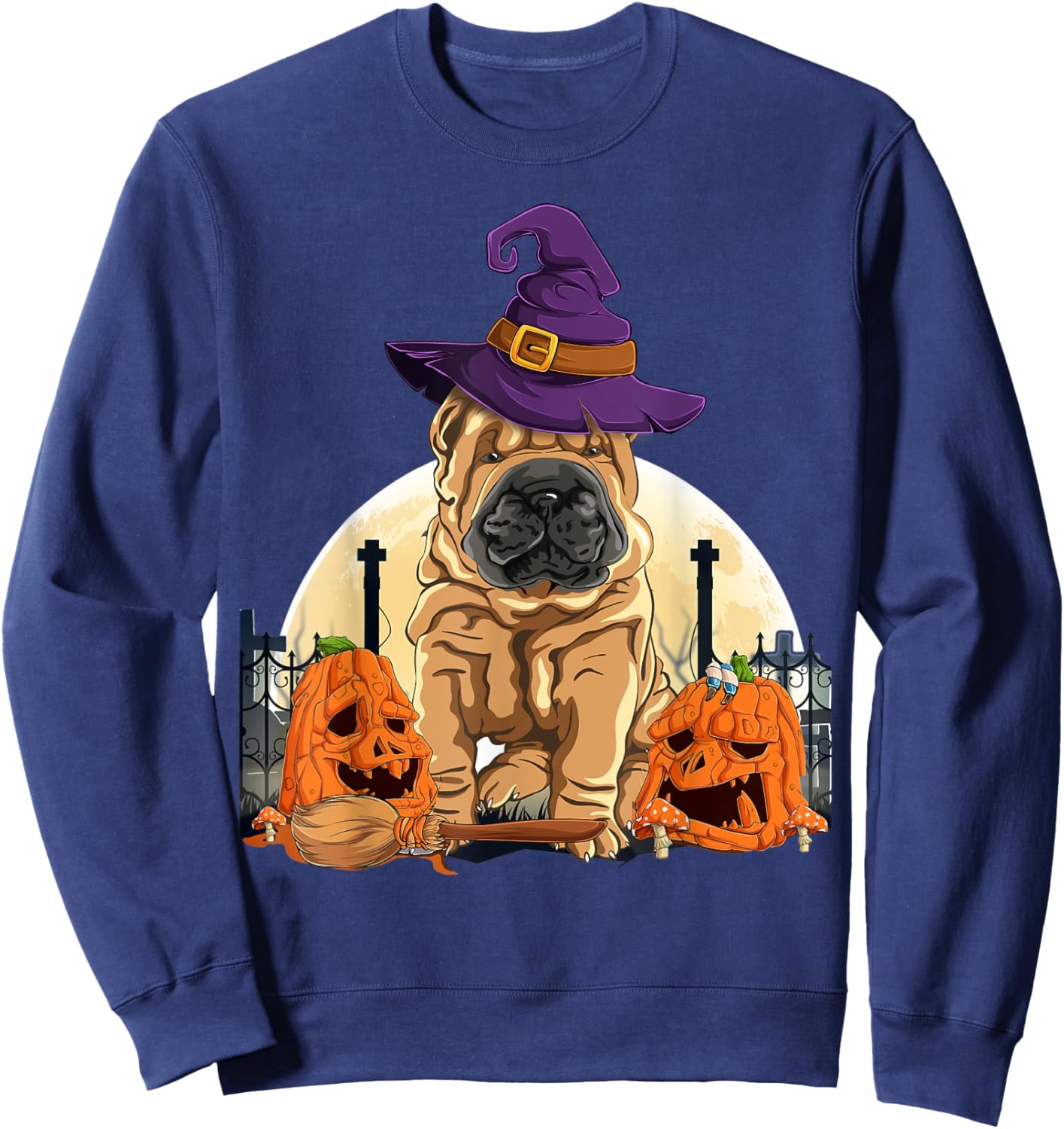 Shar-Pei Halloween Pumpkin & Moon For Dog Lover Shar Pei Sweatshirt - Sweatshirt | Navy