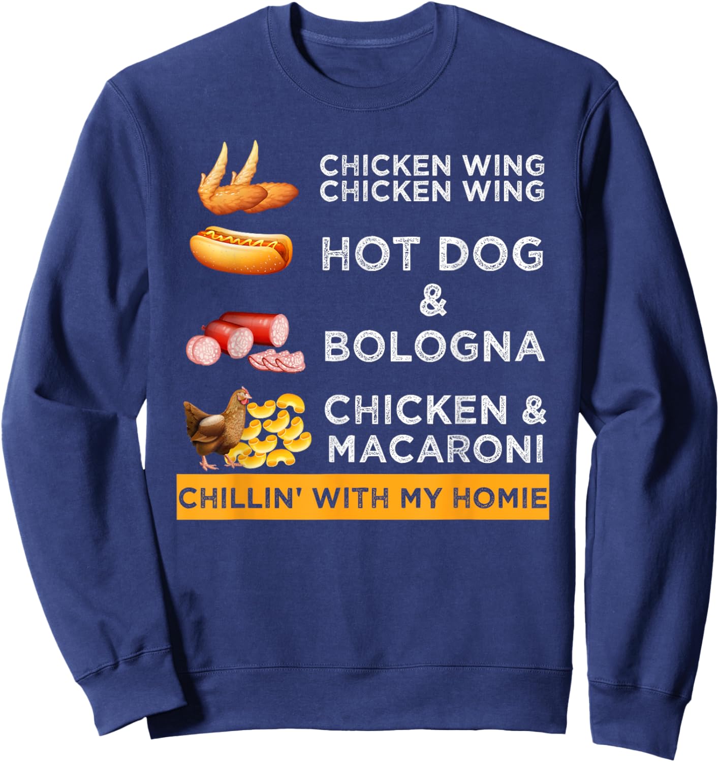 Chicken Wing Chicken Wing Hotdog and Bologna Funny Sweatshirt - Sweatshirt | Navy