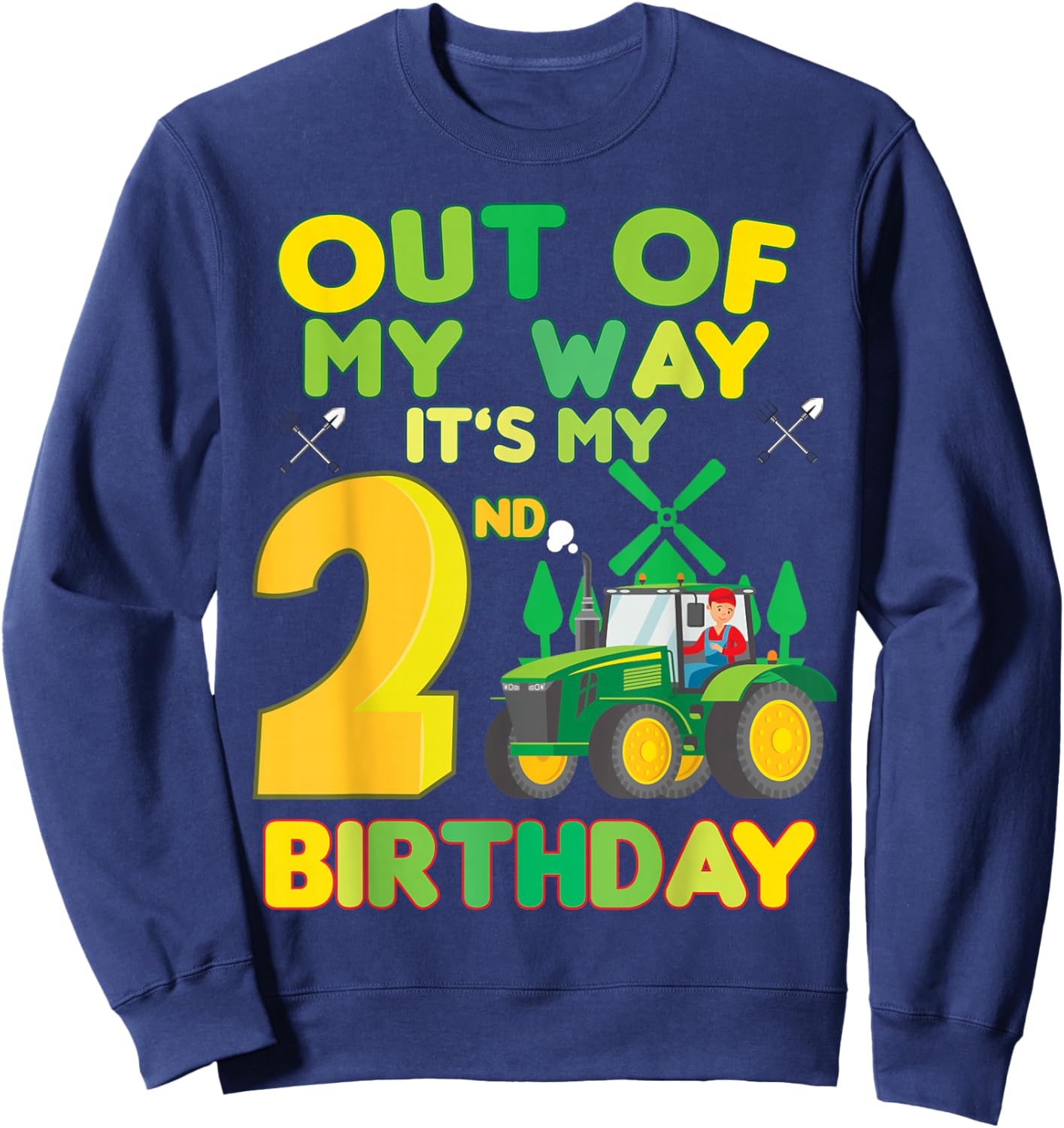 Kids Farmer bday out of my way it's my 2nd birthday tractor Sweatshirt - Sweatshirt | Navy