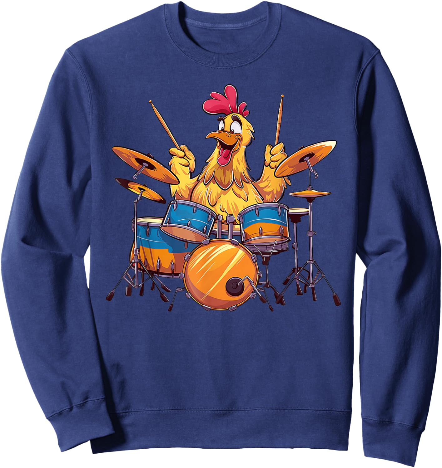 Cute Chicken Playing Drums Chickens Drummer Music Sweatshirt - Sweatshirt | Navy
