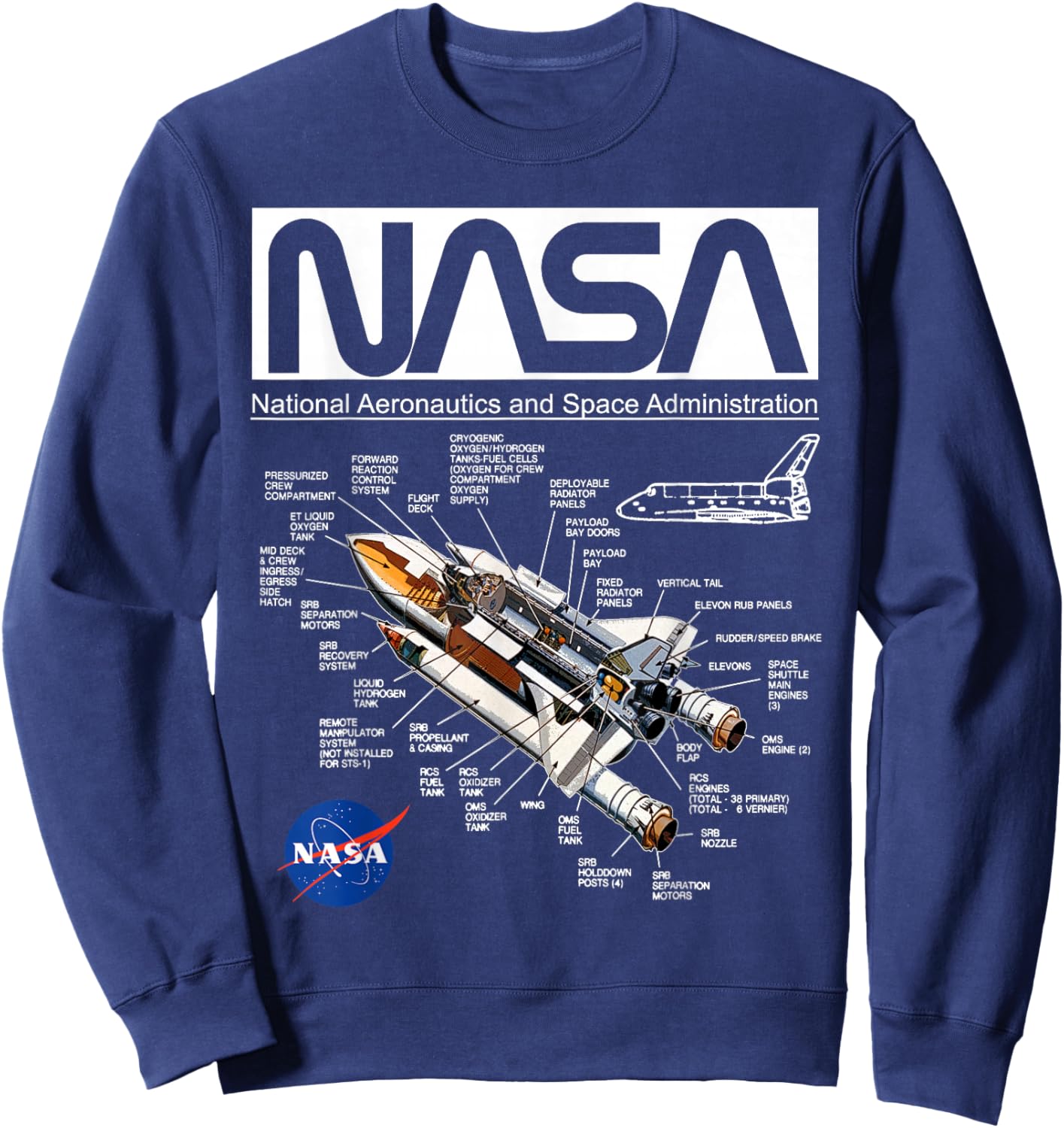 NASA Space Shuttle Schematic Diagram Worm Logo Sweatshirt - Sweatshirt | Navy