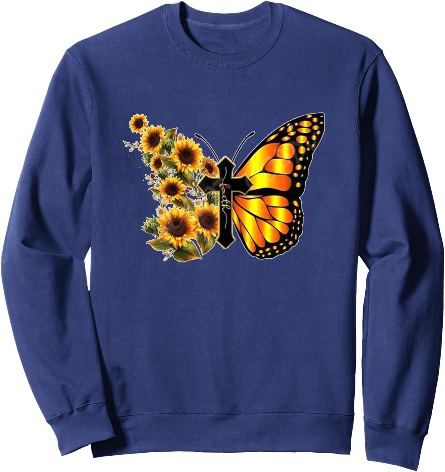 Sunflower Butterfly Faith Sweatshirt - Sweatshirt | Navy