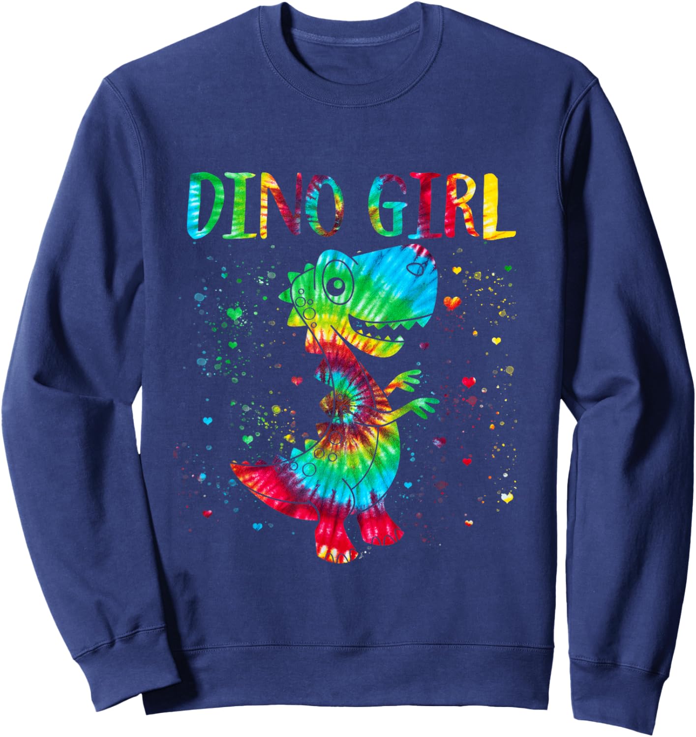 Dino Girl Dinosaur Lover Tie Dye Cute T-rex Halloween Sweatshirt - Sweatshirt | Navy