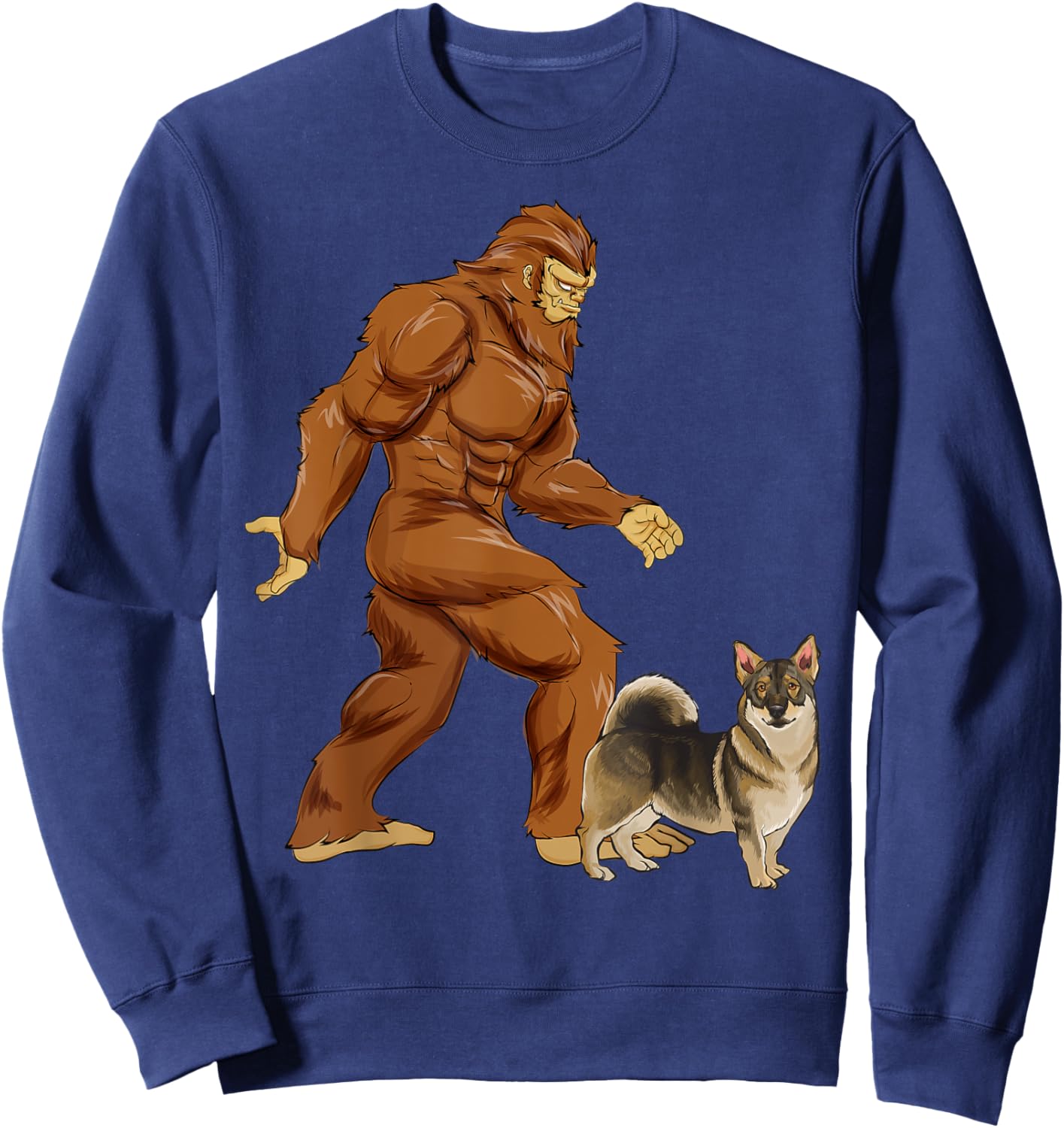 Funny Bigfoot Walking Swedish Vallhund Sasquatch Dog Men Women Kids Sweatshirt - Sweatshirt | Navy