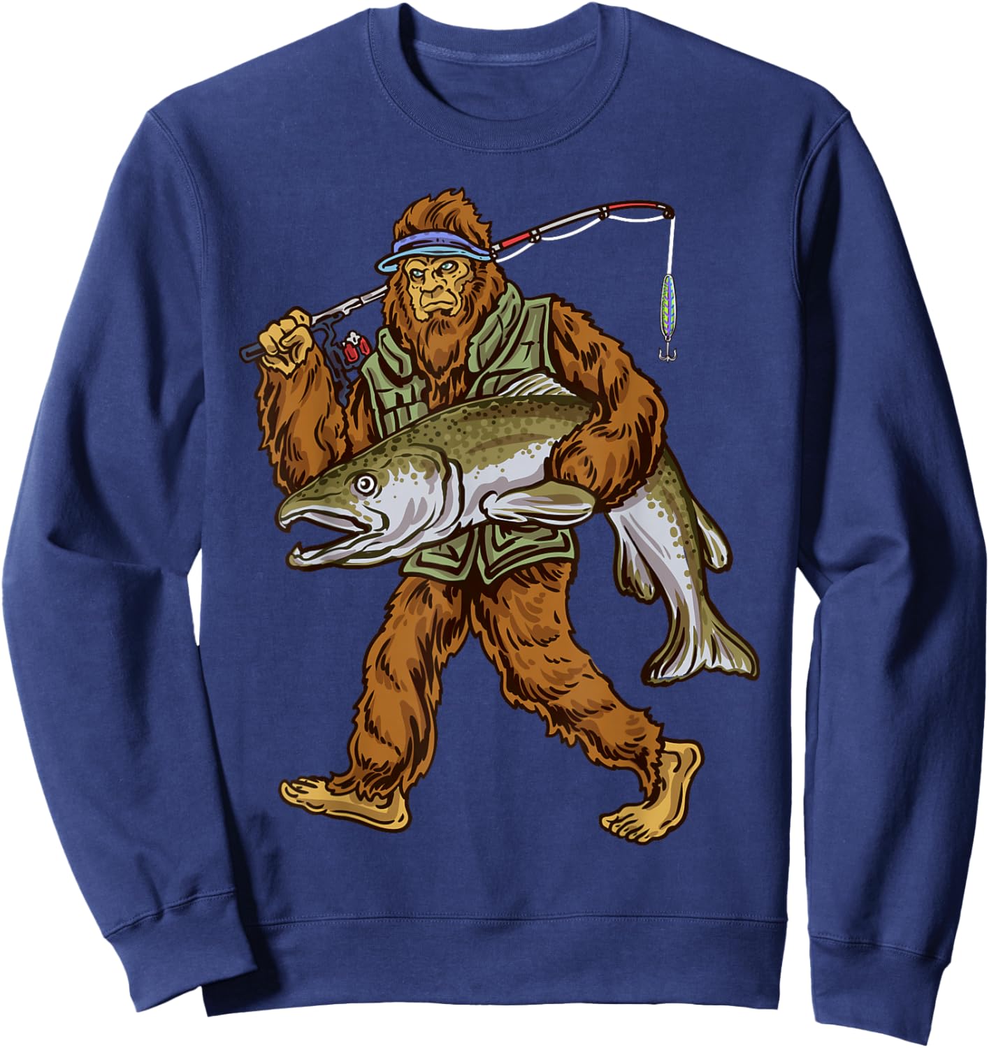 King Salmon Fishing Trout Hunting Bigfoot Fishermen Sweatshirt - Sweatshirt | Navy