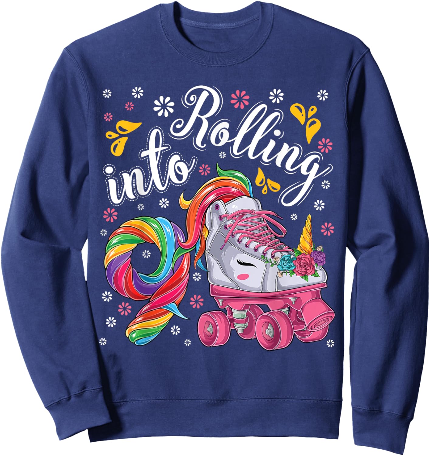 Roller Girl 9 year old Unicorn Rolling skate 9th birthday Sweatshirt - Sweatshirt | Navy
