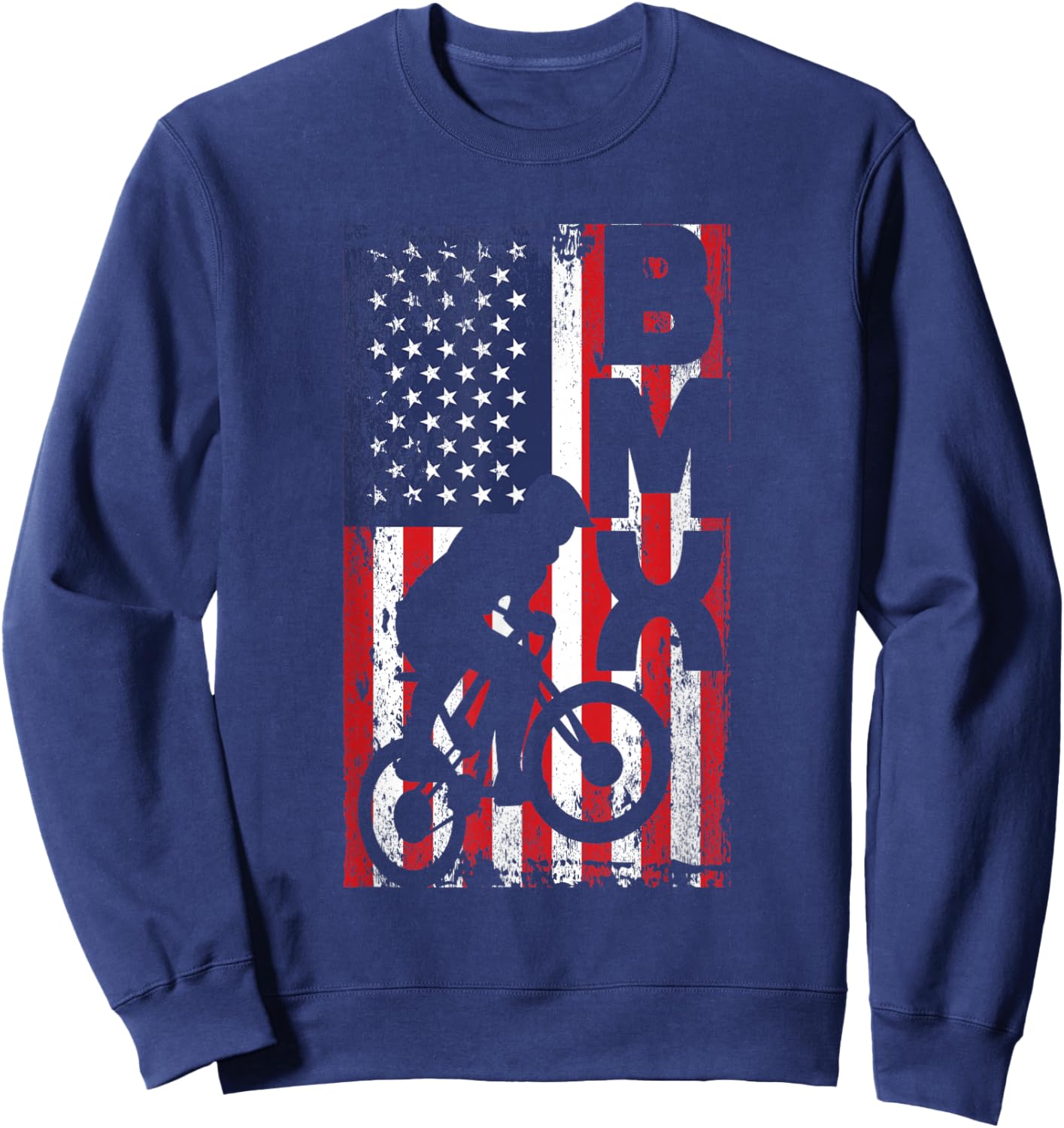 American Flag BMX Racing Extreme Sport Riding Cool Bike Ride Sweatshirt - Sweatshirt | Navy