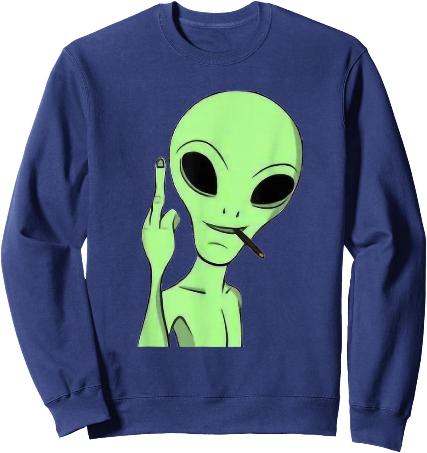 Martian Alien Smoking Blunt Flipping Middle Finger Art Sweatshirt - Sweatshirt | Navy
