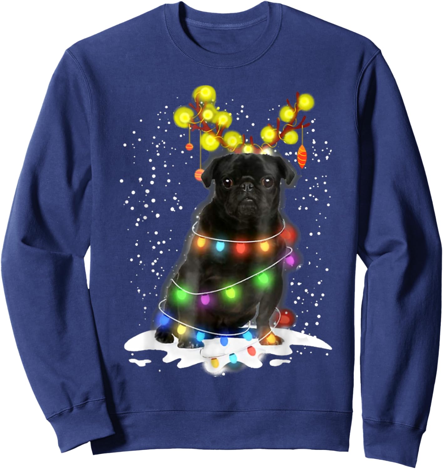 Black Pug Blinker - Nice Dog Christmas Pug Christmas Tree Women Sweatshirt - Sweatshirt | Navy