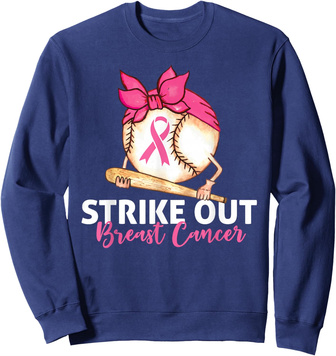 Strike Out Breast Cancer Awareness Baseball Softball Fighter Sweatshirt - Sweatshirt | Navy