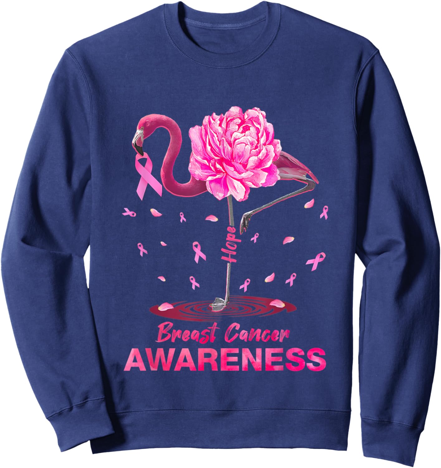 Pink Hope Flamingo Breast Cancer Awareness Sweatshirt - Sweatshirt | Navy