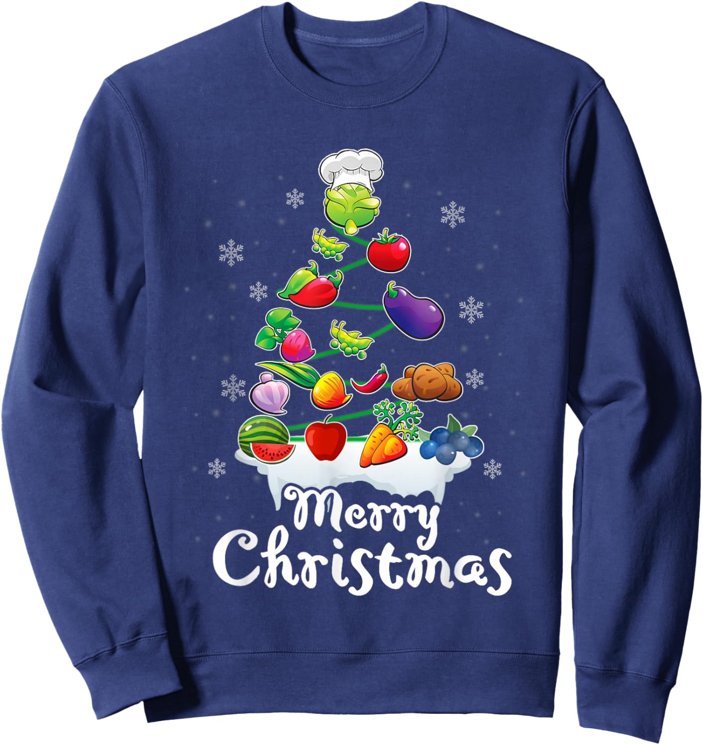 Vegetable Christmas Tree Funny Lunch Lady Pajama Xmas Sweatshirt - Sweatshirt | Navy
